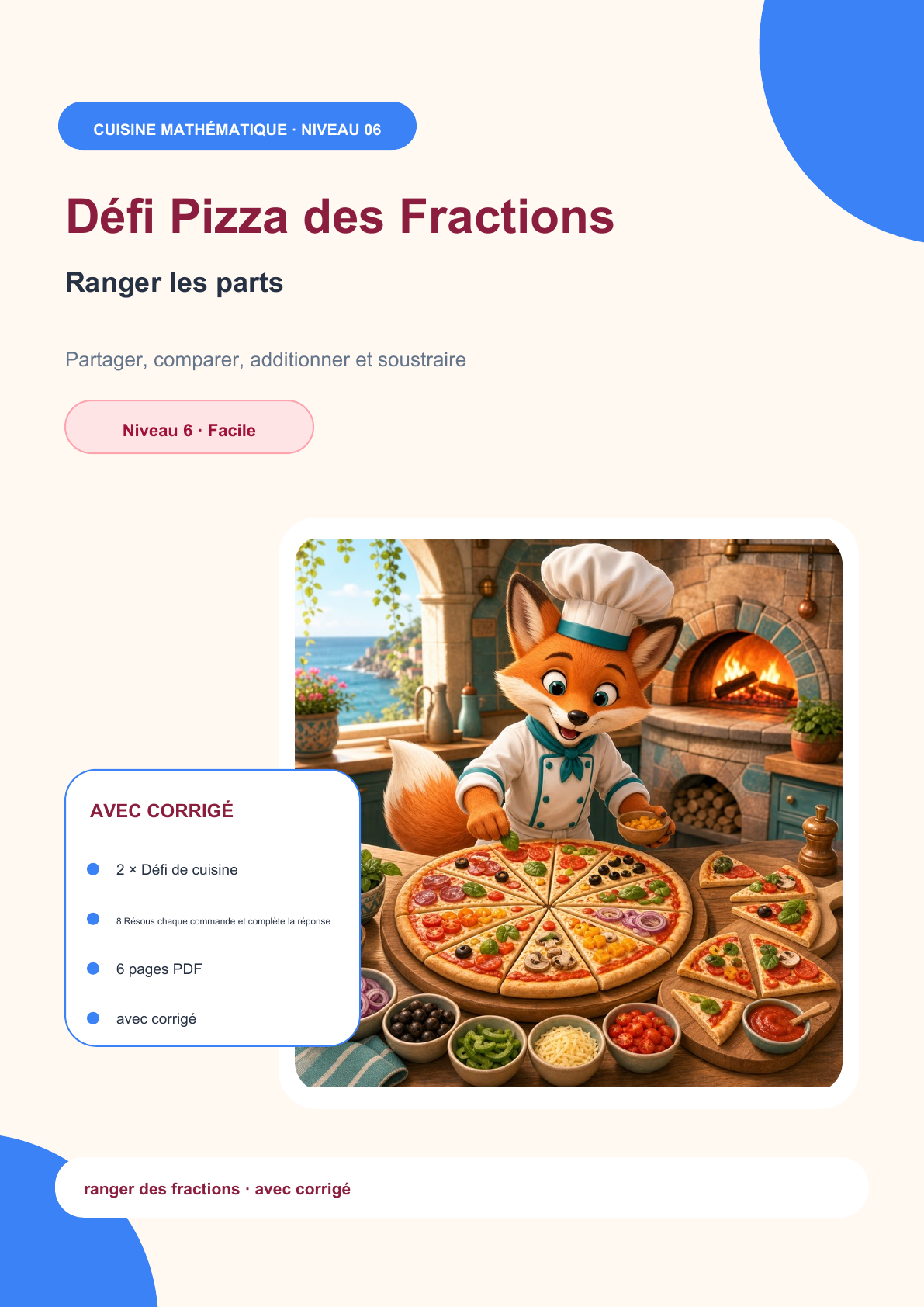 Défi Pizza des Fractions Niveau 6 | Ranger les parts avec corrigé (GRATUIT)