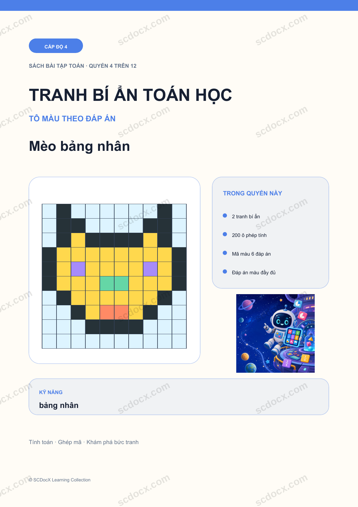 Tranh bí ẩn toán học Cấp độ 4 | Mèo bảng nhân có đáp án
