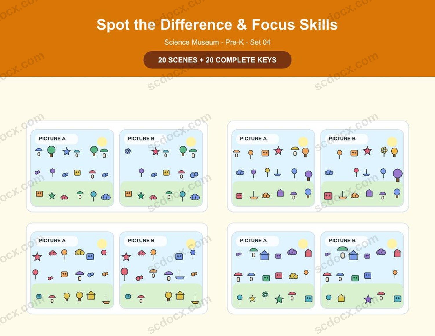 Spot the Difference | Pre-K | Science Museum | 20 Games + Keys | US Letter Landscape