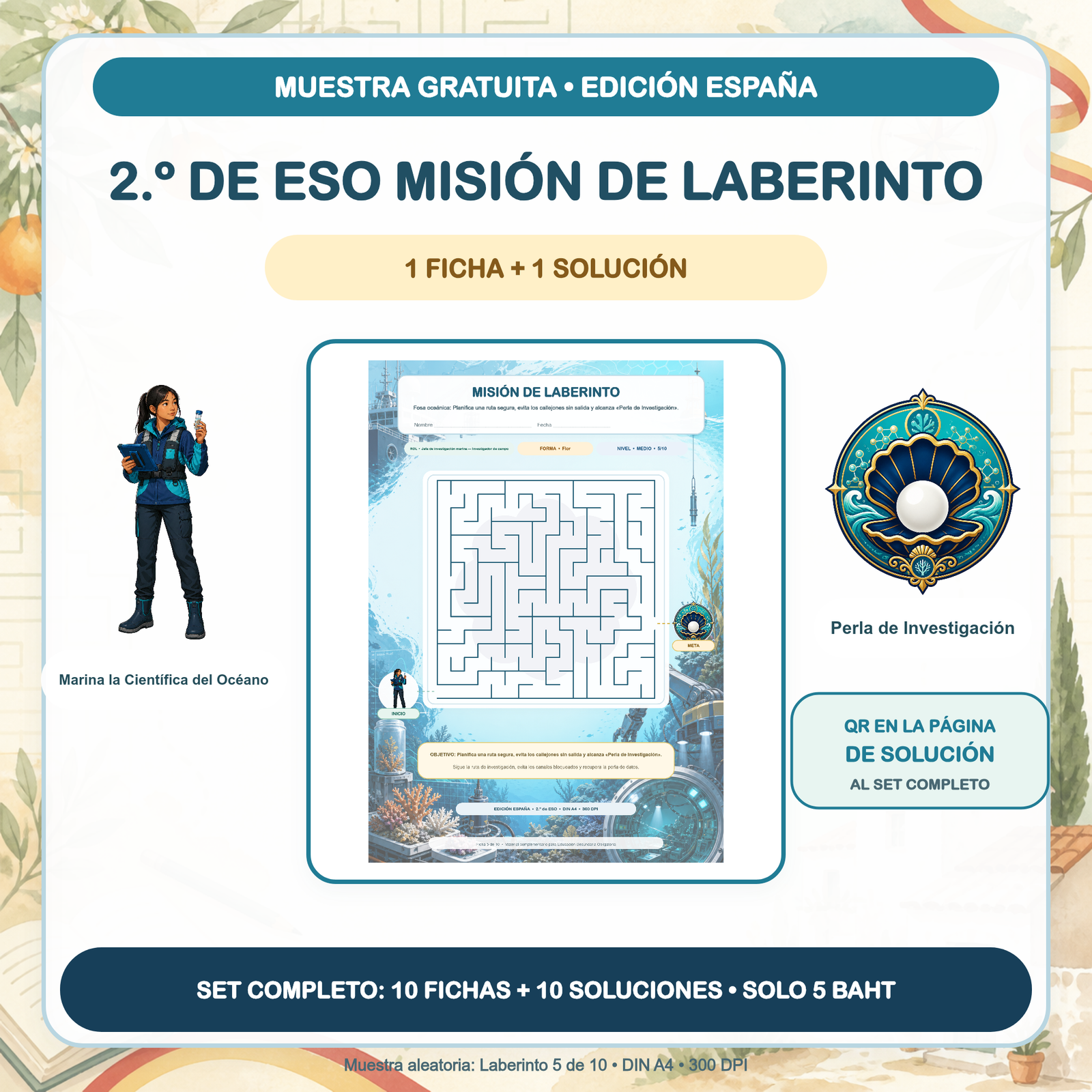 MUESTRA GRATUITA — Misiones de Laberinto España: 2.º de ESO (1 ficha + solución)