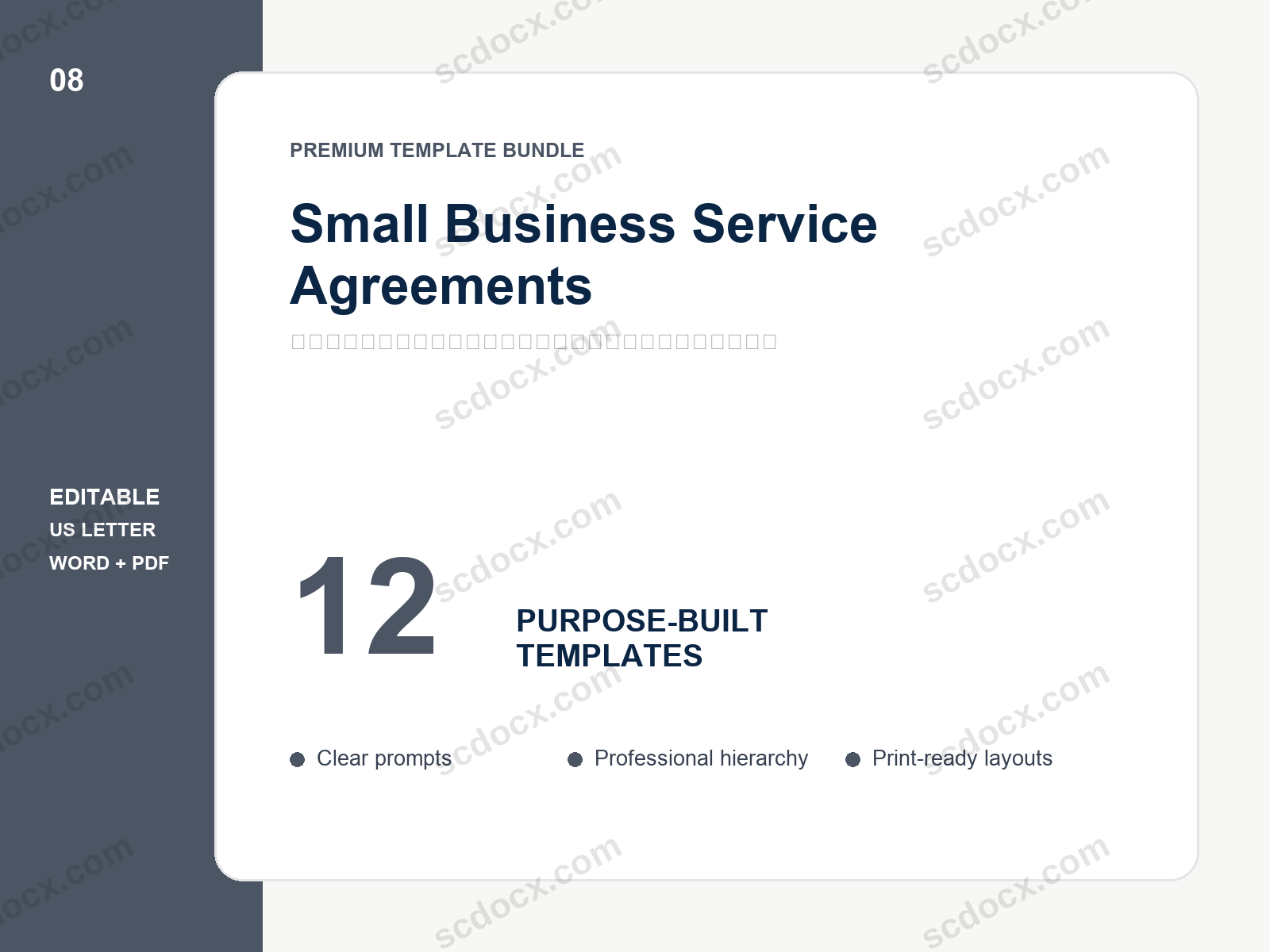 Small Business Service Agreements | 12 Editable US Letter Templates