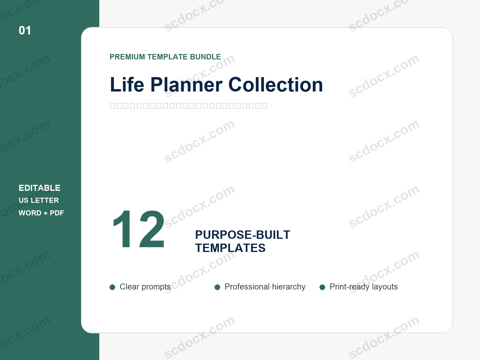 Life Planner Collection | 12 Editable US Letter Templates