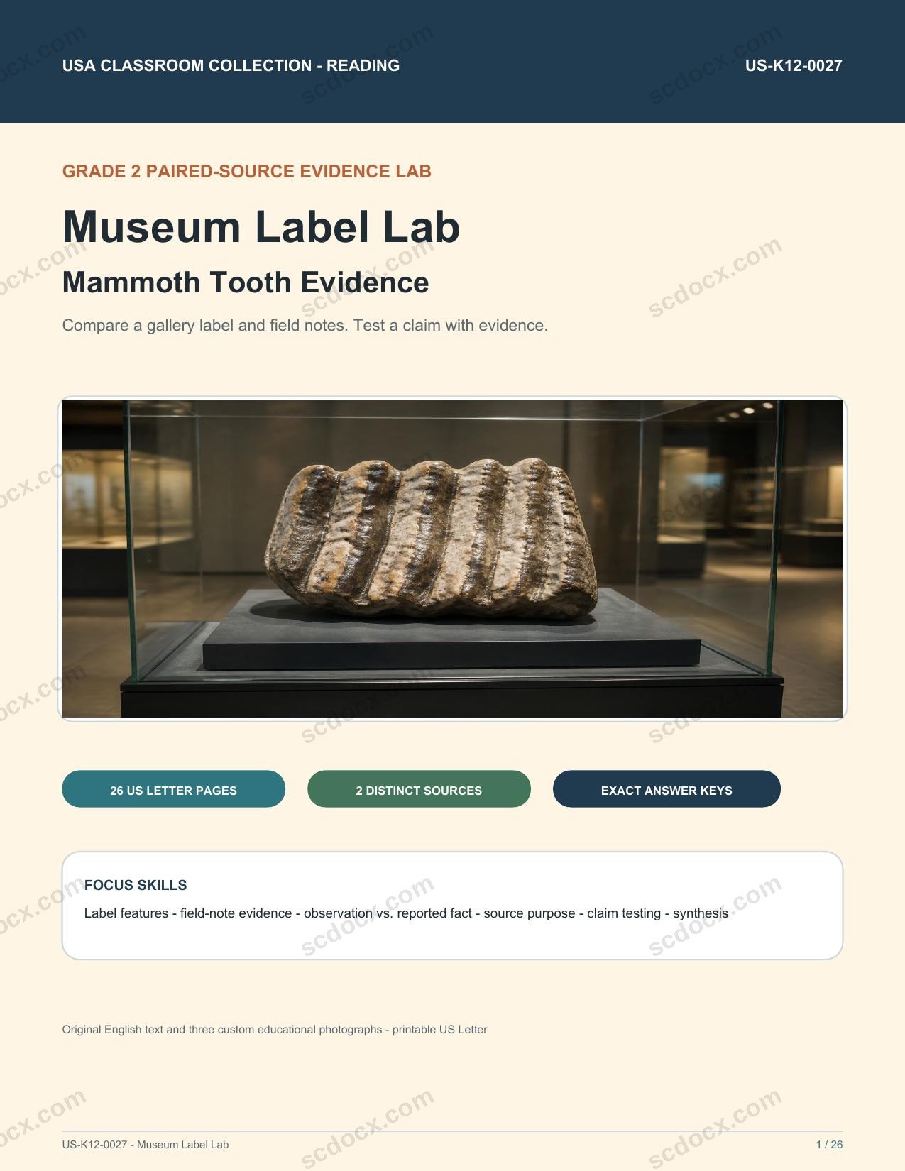 Museum Label Lab: Mammoth Tooth Evidence | Grade 2 Paired Sources | US-K12-0027