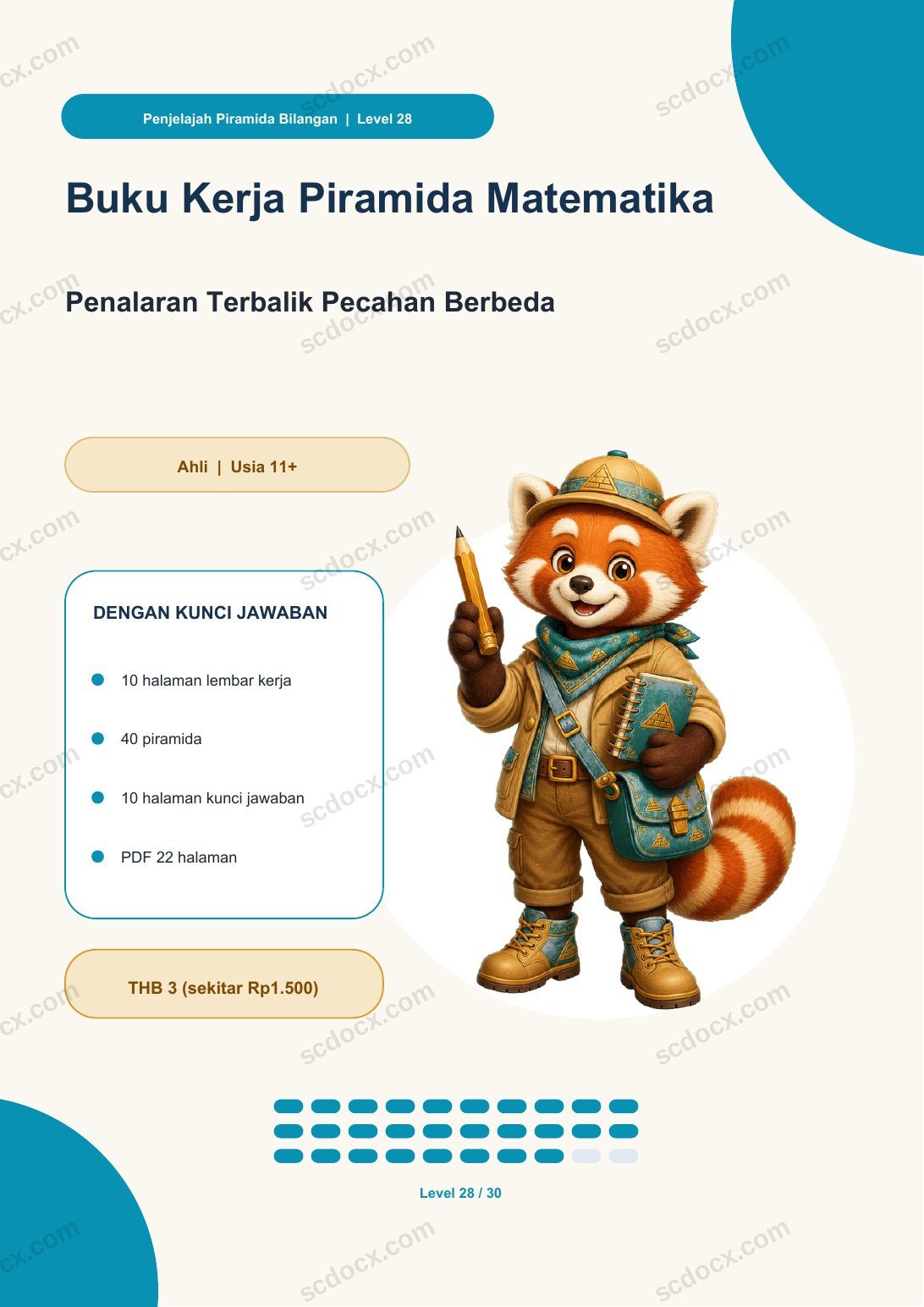 Buku Kerja Piramida Matematika Level 28 | Penalaran Terbalik Pecahan Berbeda dengan kunci jawaban