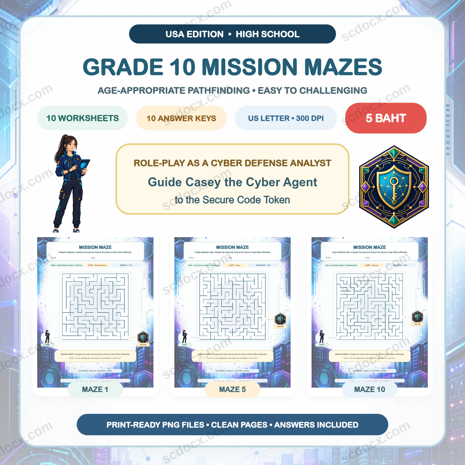 USA Edition Mission Mazes — Grade 10 (10 Worksheets + Answers)
