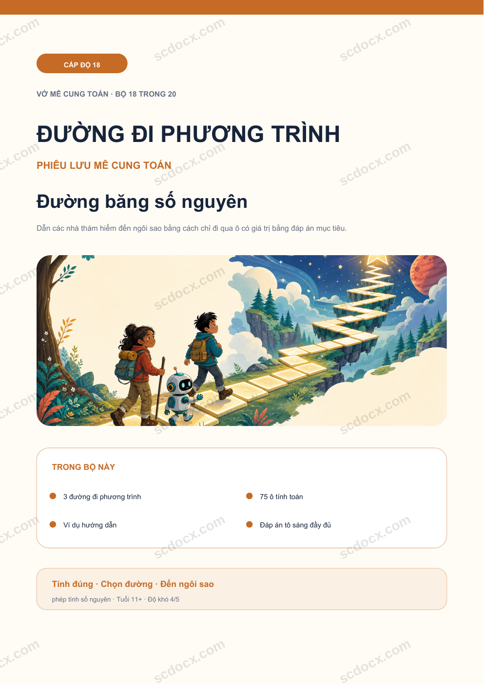 Đường đi phương trình Cấp 18 | Đường băng số nguyên kèm đáp án