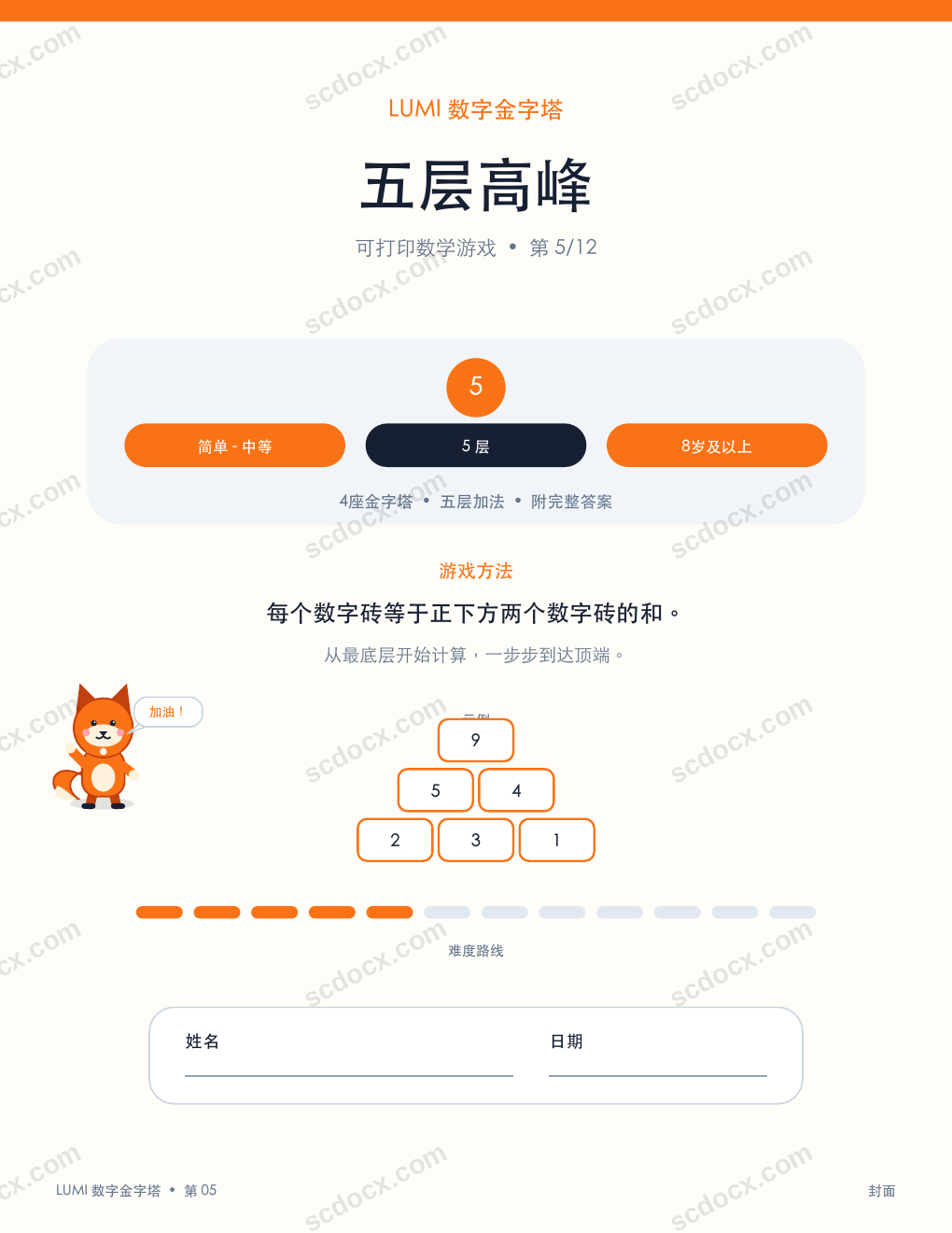 数学数字金字塔 05 - 五层高峰（含答案）