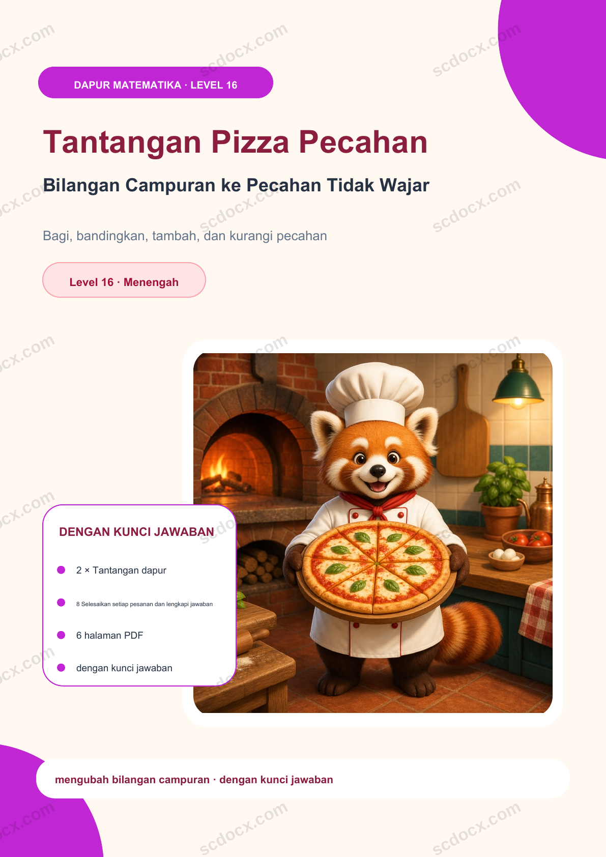 Tantangan Pizza Pecahan Level 16 | Bilangan Campuran ke Pecahan Tidak Wajar dengan kunci jawaban