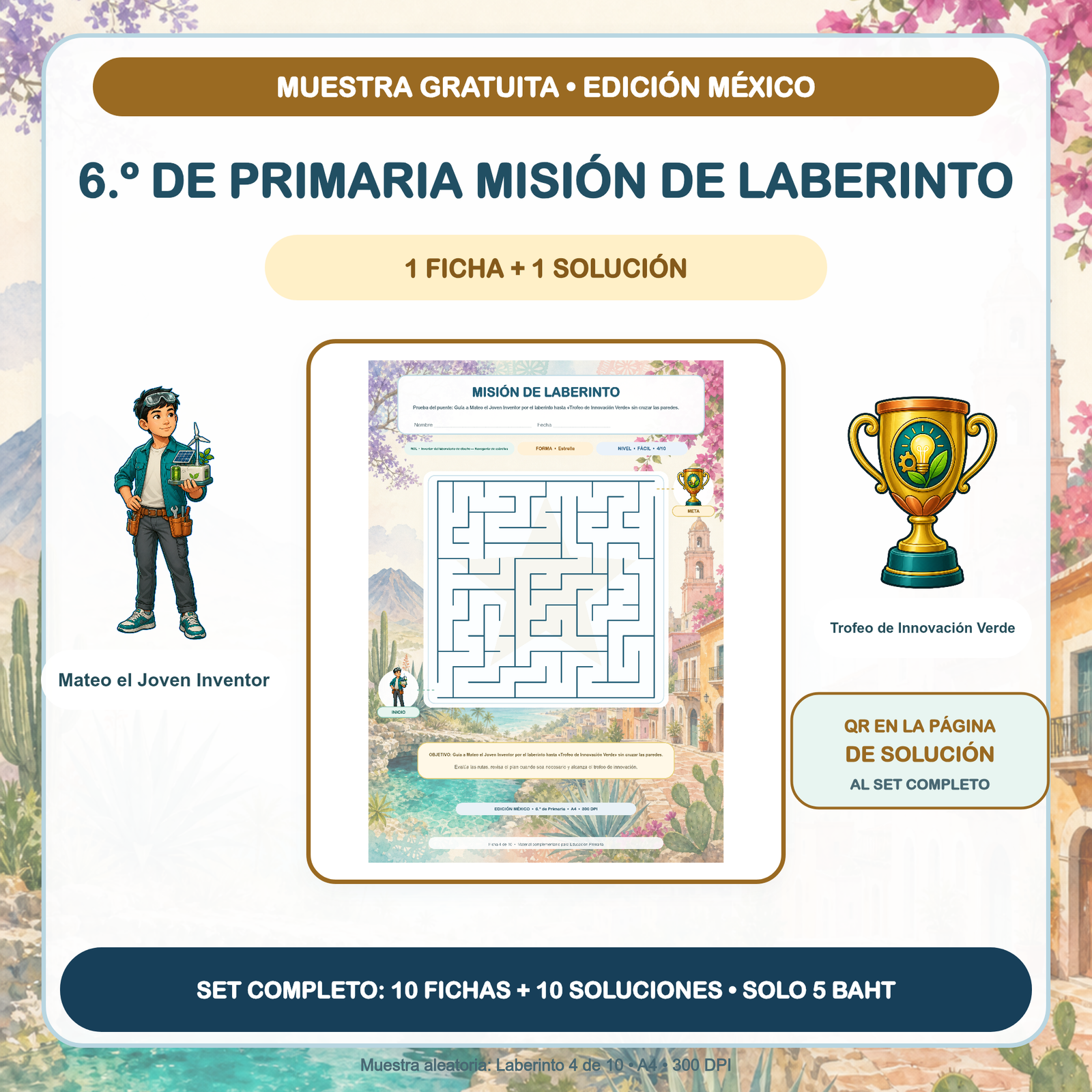 MUESTRA GRATUITA — Misiones de Laberinto México: 6.º de Primaria (1 ficha + solución)