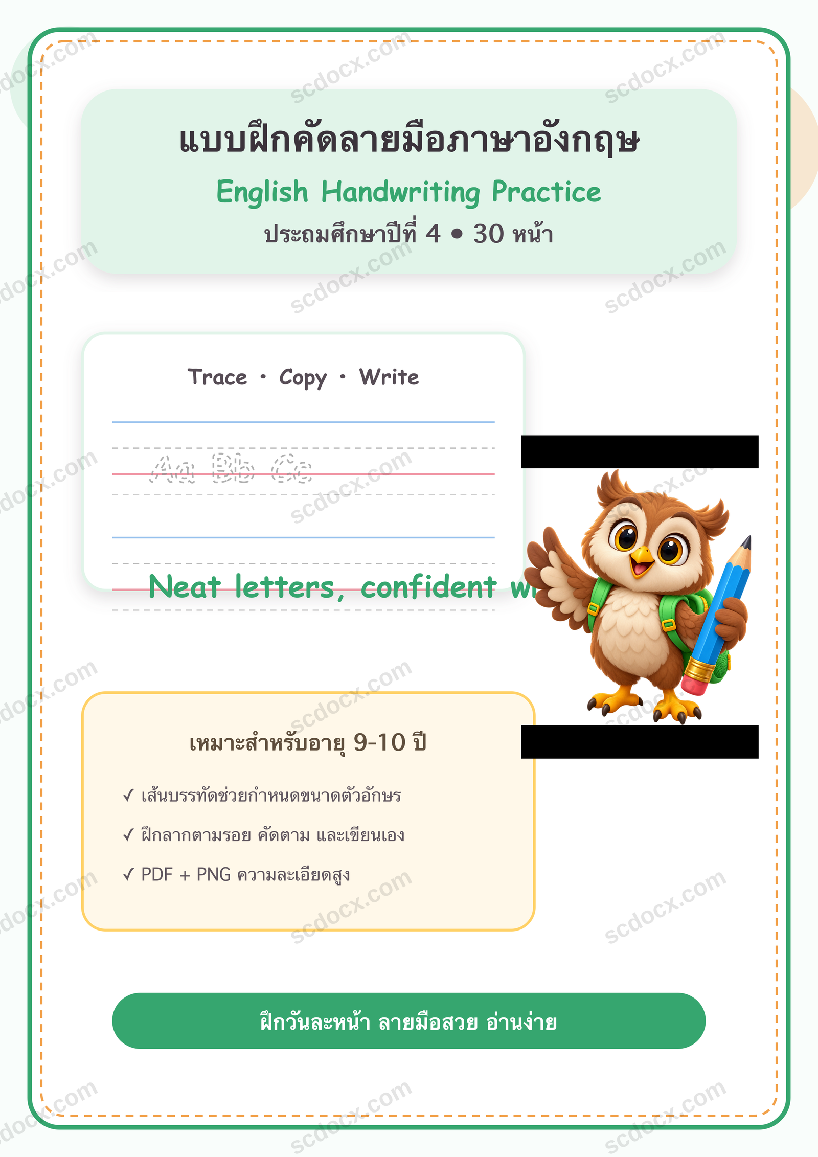 แบบฝึกคัดลายมือภาษาอังกฤษ ป.4 | 30 หน้า PDF + PNG