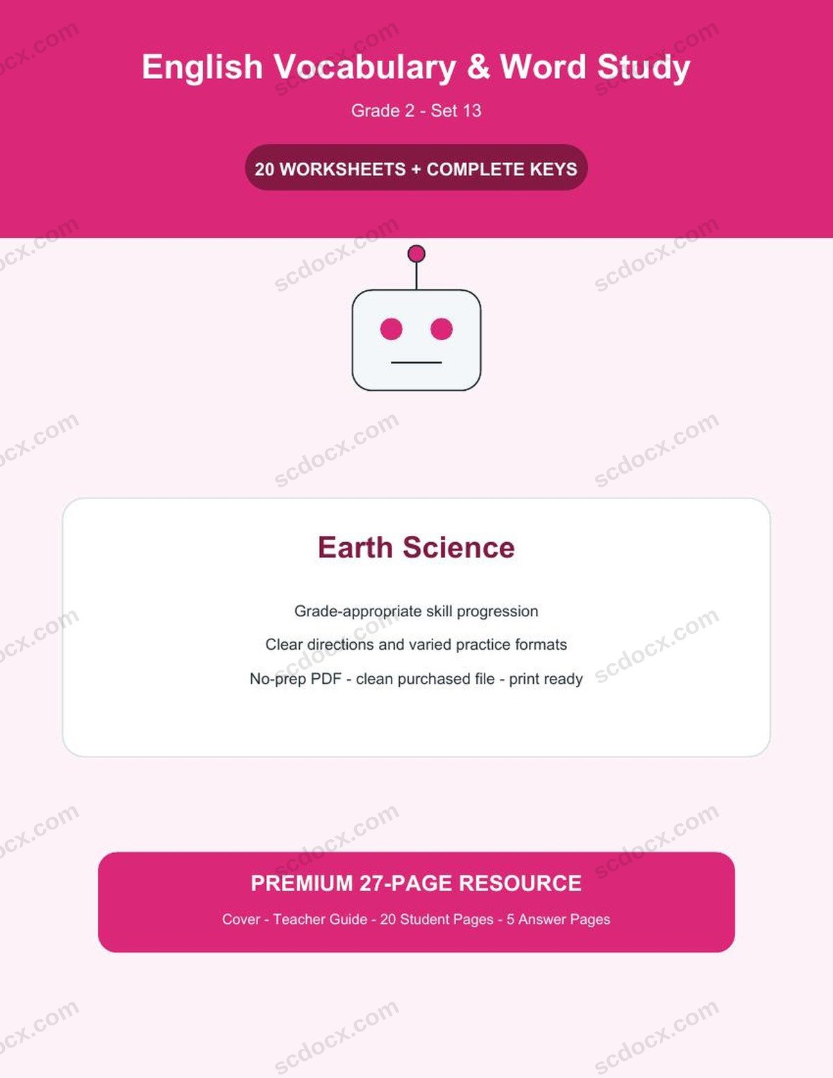 English Vocabulary & Word Study | Grade 2 | Earth Science | 20 Worksheets + Answer Keys