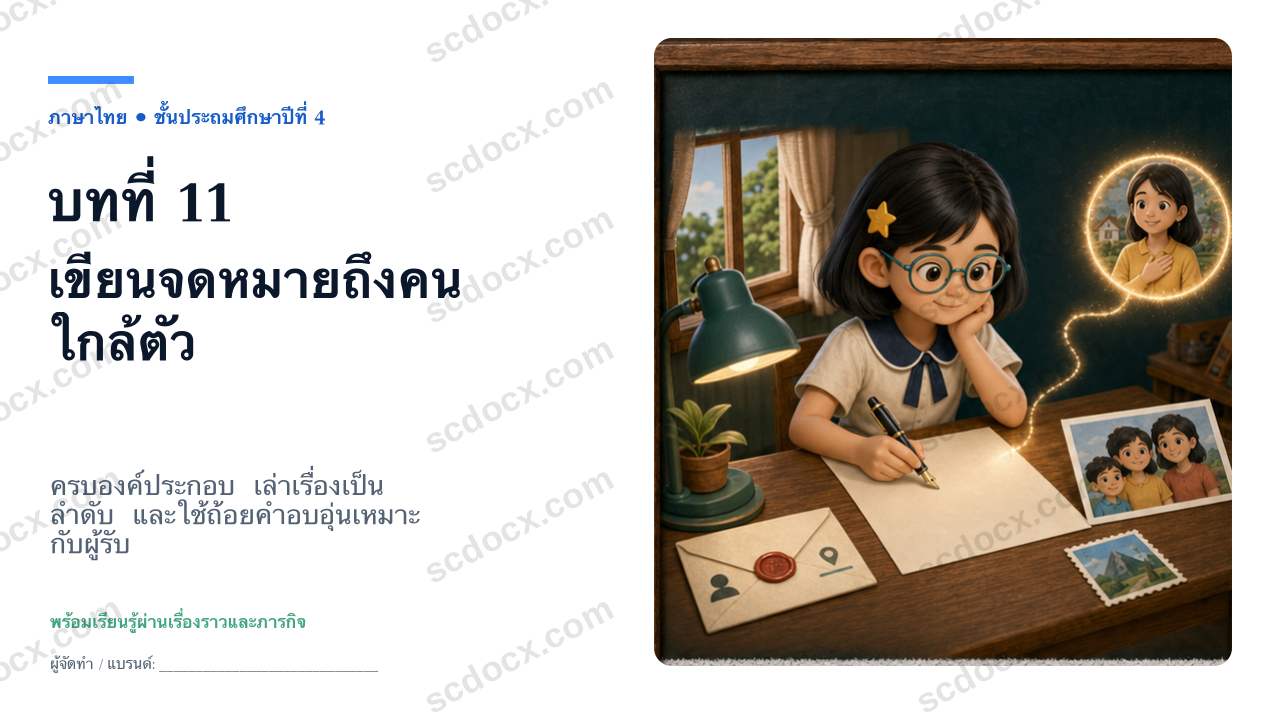 PowerPoint ภาษาไทย ป.4 บทที่ 11 จดหมายจากใจ