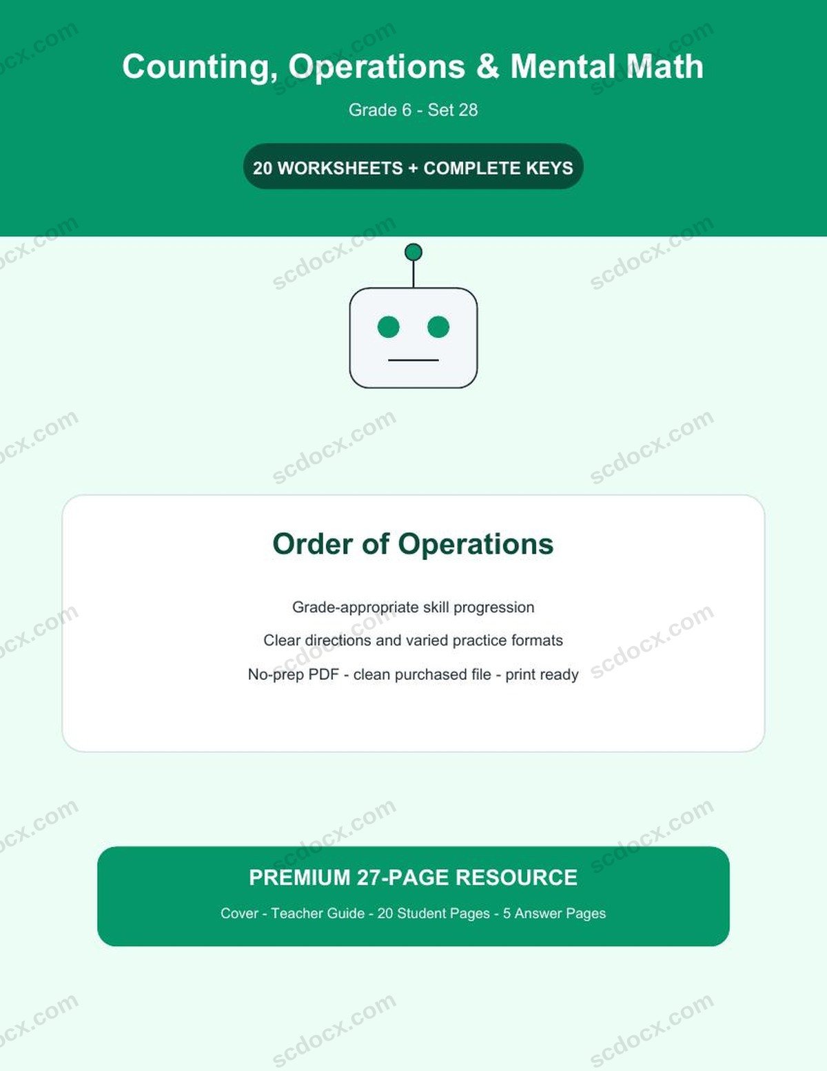 Counting, Operations & Mental Math | Grade 6 | Order of Operations | 20 Worksheets + Answer Keys