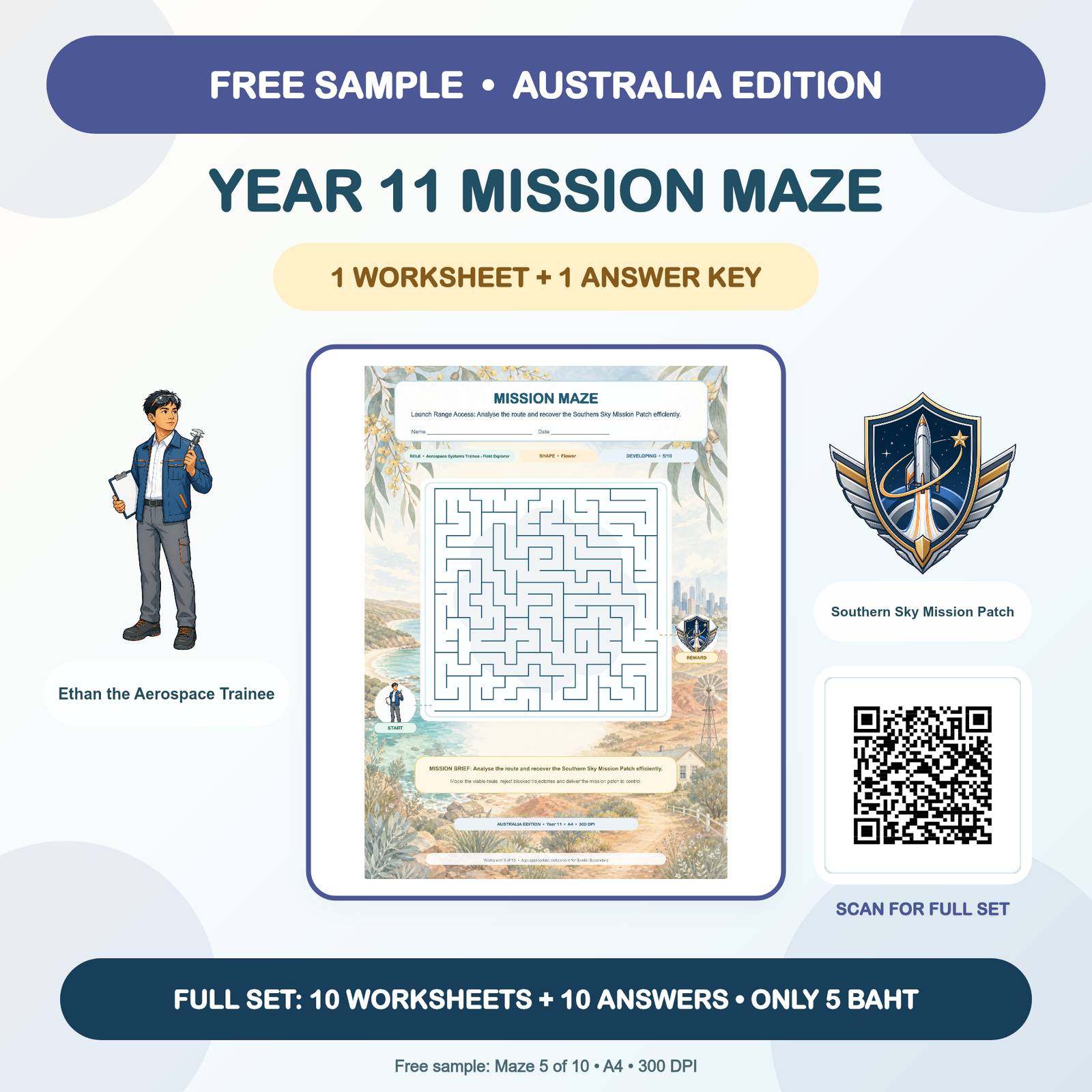FREE SAMPLE - Australia Mission Mazes: Year 11 (1 Worksheet + Answer Key)