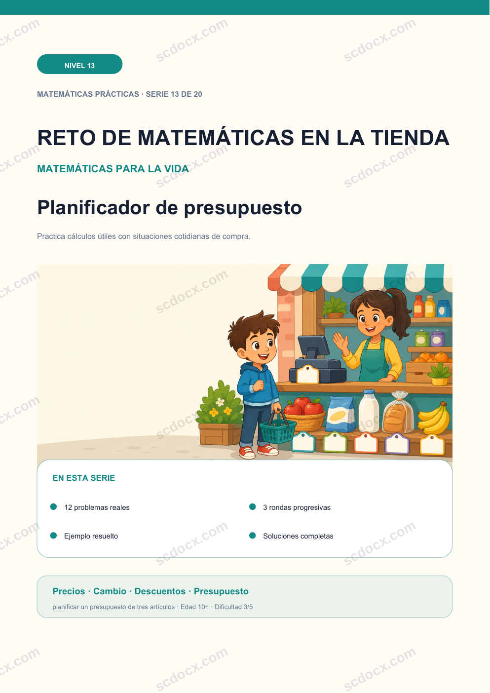 Reto de matemáticas en la tienda Nivel 13 | Planificador de presupuesto con soluciones