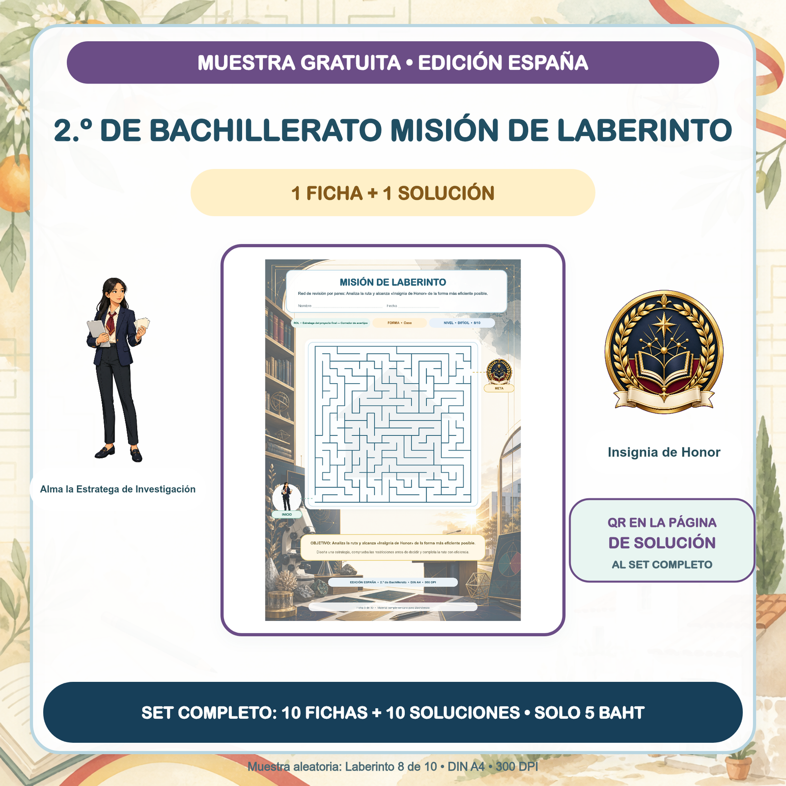 MUESTRA GRATUITA — Misiones de Laberinto España: 2.º de Bachillerato (1 ficha + solución)