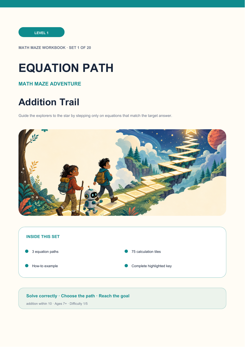 Equation Path Level 1 | Addition Trail with Answers