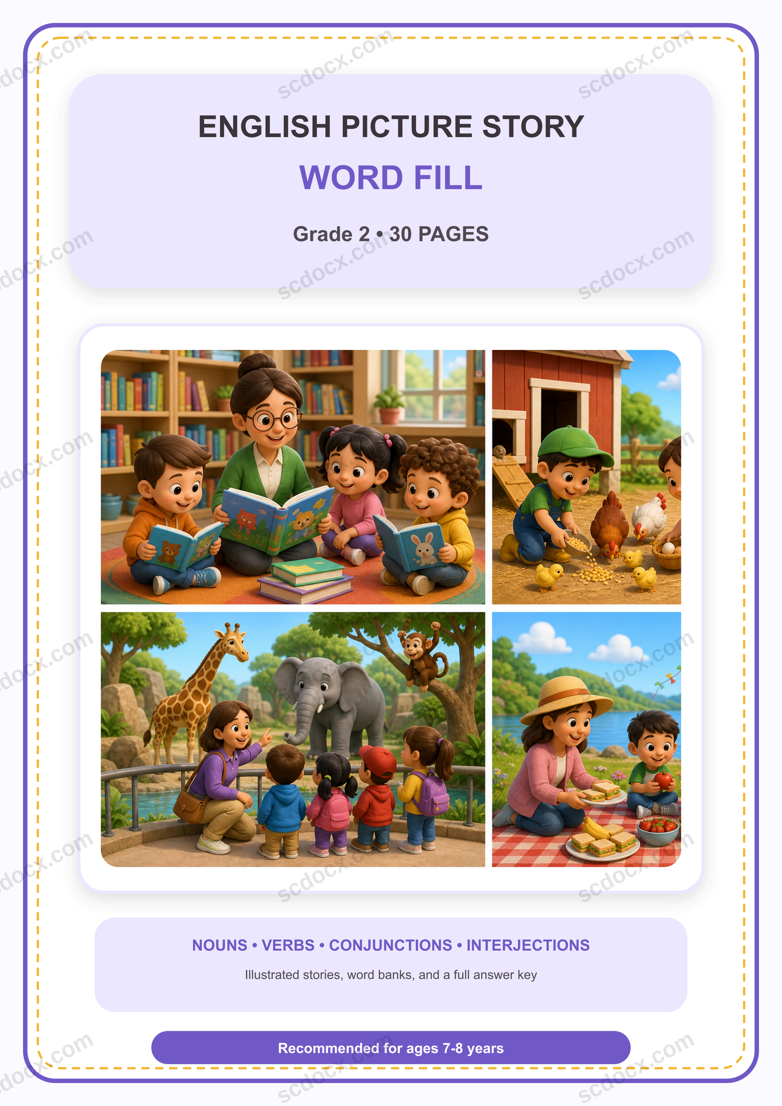 แบบฝึกเติมคำภาษาอังกฤษในเรื่องจากภาพ ป.2 | 30 หน้า พร้อมเฉลย 30 หน้า PDF + PNG