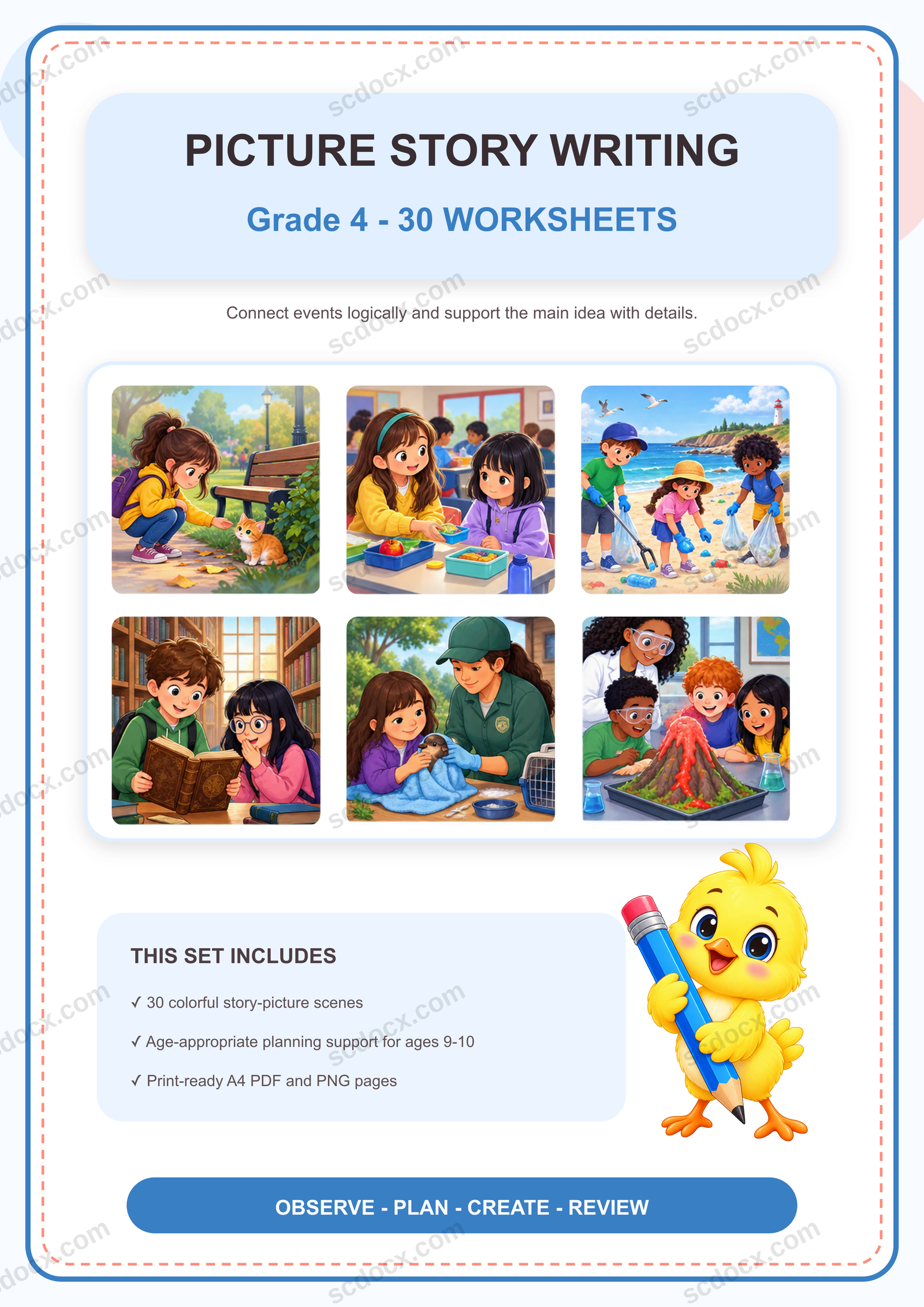 แบบฝึกแต่งเรื่องจากภาพภาษาอังกฤษ ป.4 | 30 หน้า พร้อมเฉลย 30 หน้า PDF + PNG