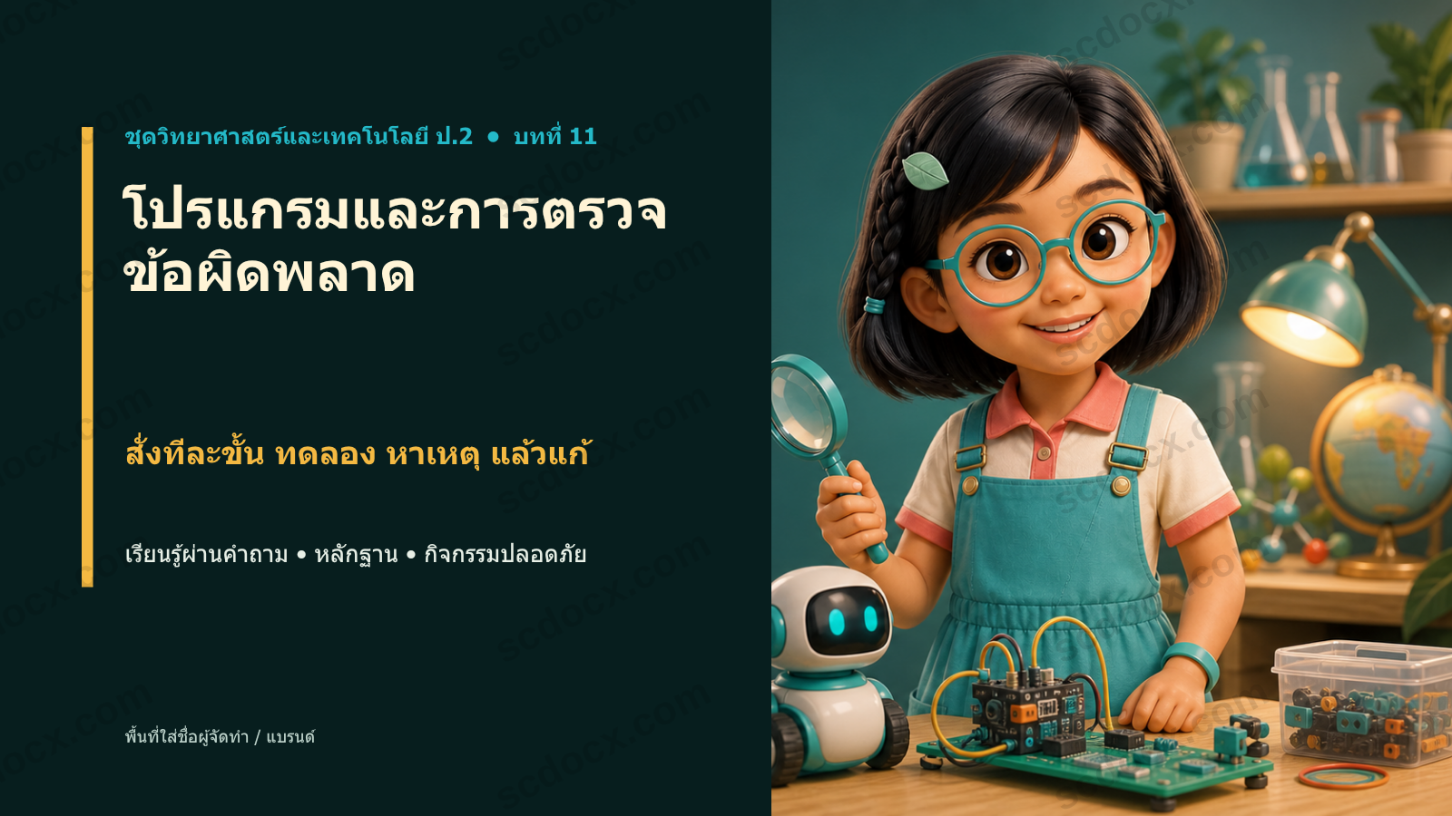 PowerPoint วิทยาศาสตร์ ป.2 บทที่ 11 โปรแกรมและการตรวจข้อผิดพลาด พร้อมสอน