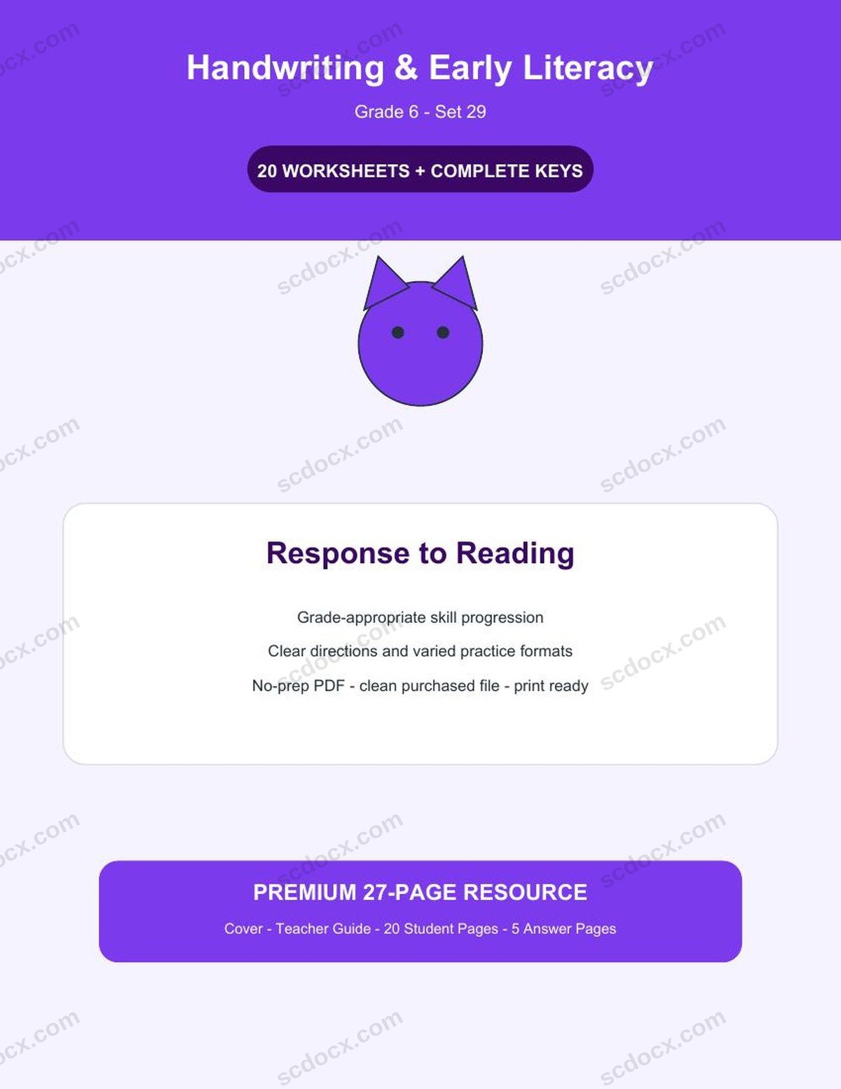 Handwriting & Early Literacy | Grade 6 | Response to Reading | 20 Worksheets + Answer Keys