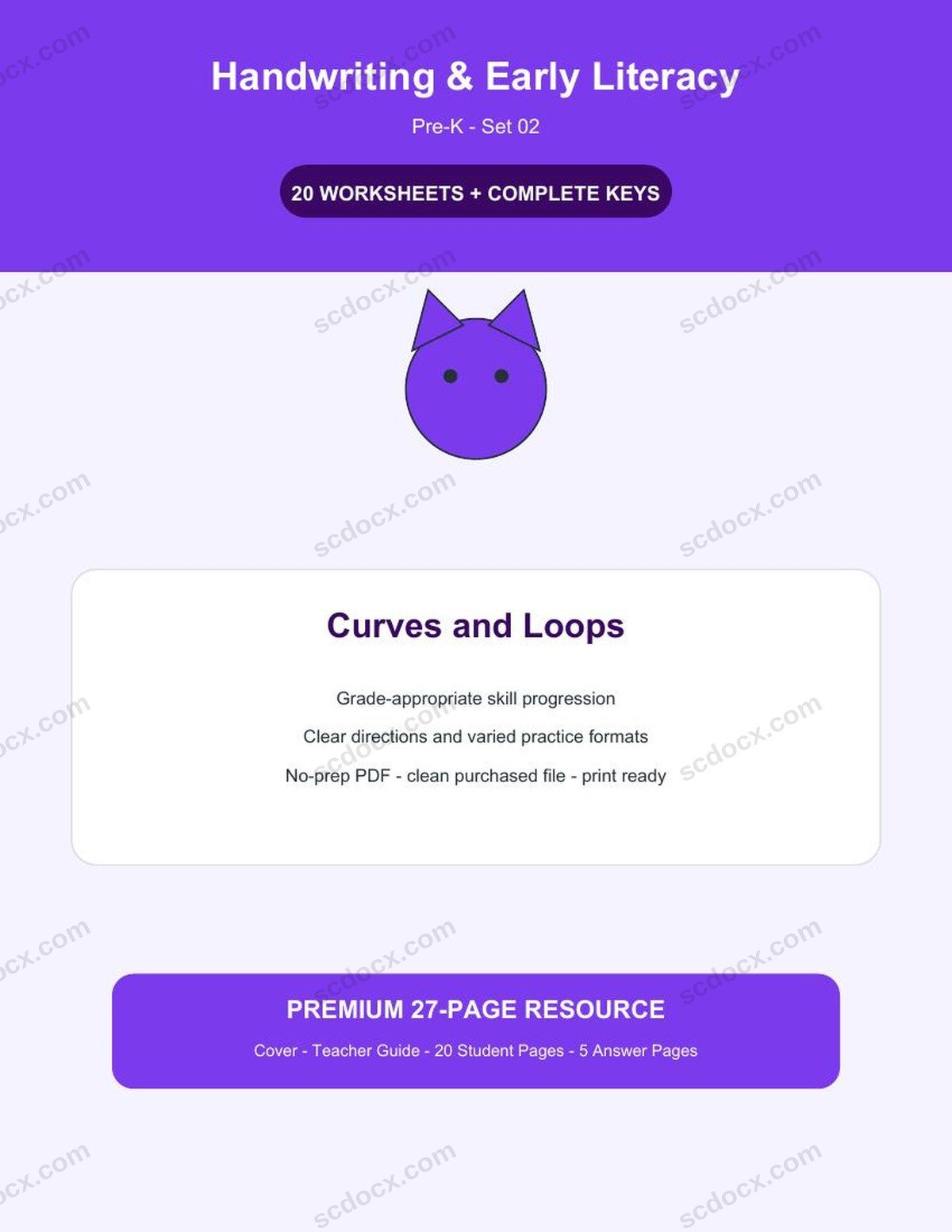 Handwriting & Early Literacy | Pre-K | Curves and Loops | 20 Worksheets + Answer Keys