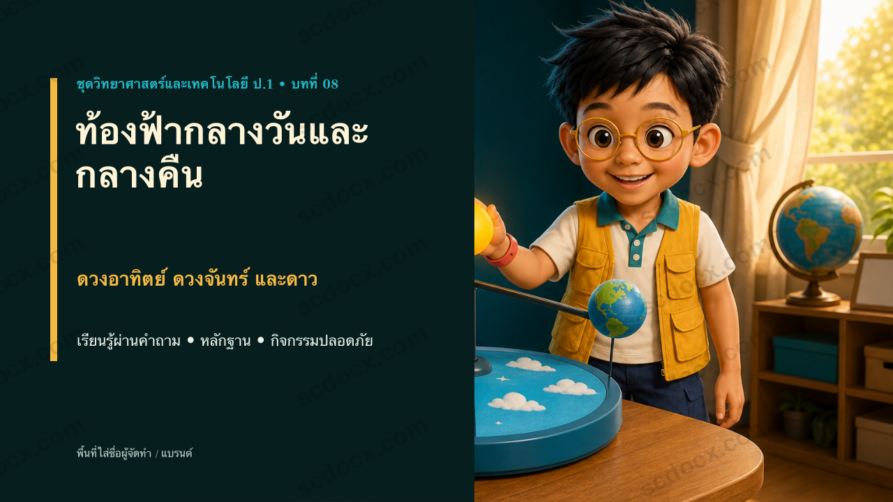 PowerPoint วิทยาศาสตร์และเทคโนโลยี ป.1 บทที่ 8 ท้องฟ้ากลางวันและกลางคืน