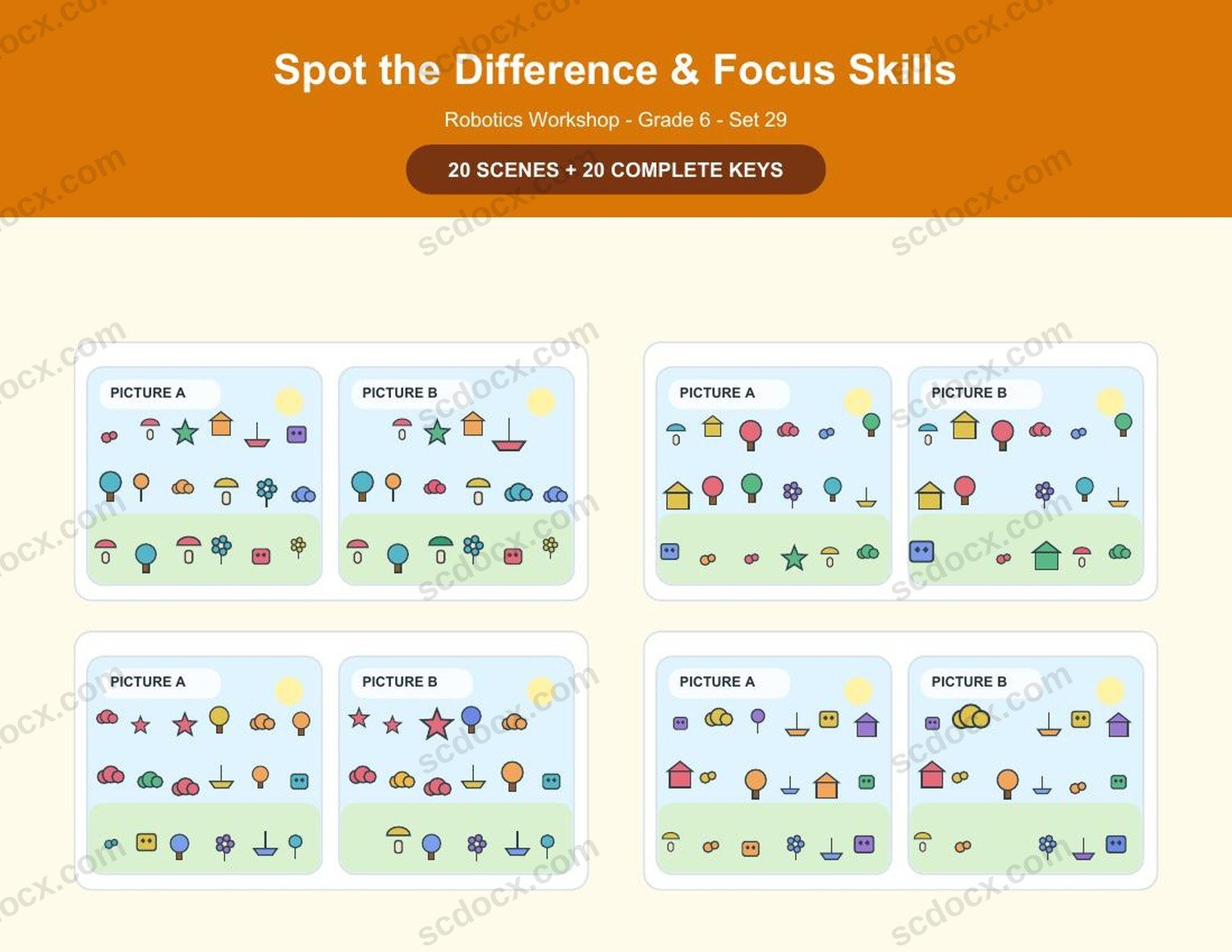 Spot the Difference | Grade 6 | Robotics Workshop | 20 Games + Keys | US Letter Landscape