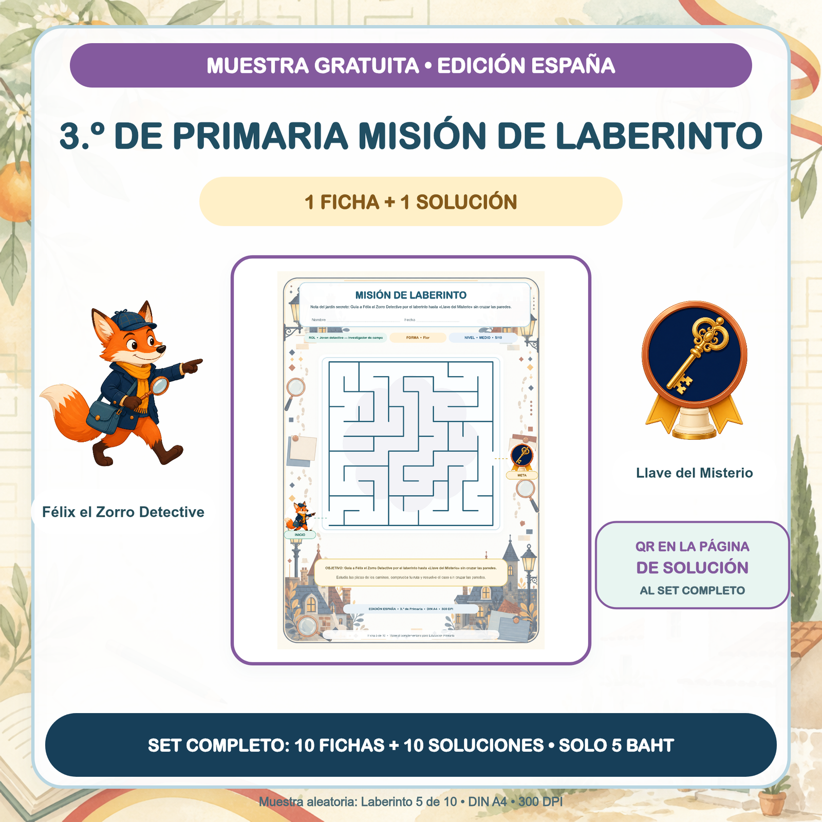 MUESTRA GRATUITA — Misiones de Laberinto España: 3.º de Primaria (1 ficha + solución)