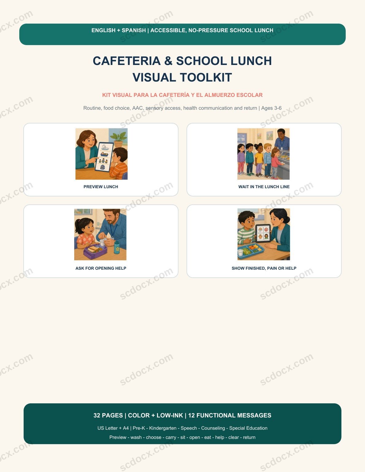 Cafeteria & School Lunch Visual Toolkit | โรงอาหารและมื้อกลางวัน 2 ภาษา 32 หน้า