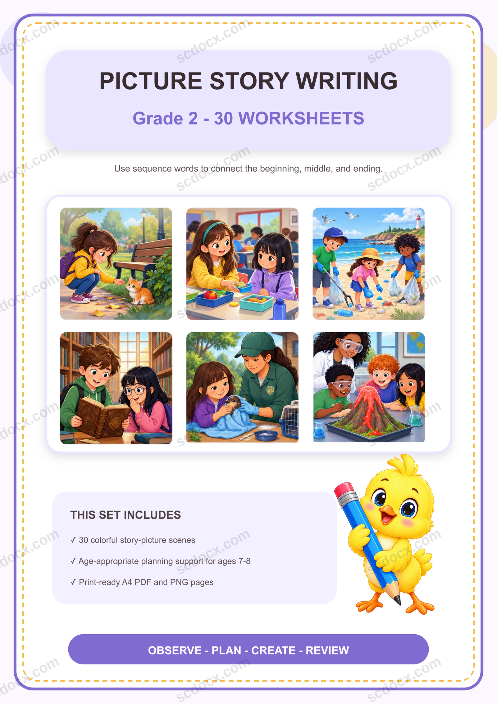 แบบฝึกแต่งเรื่องจากภาพภาษาอังกฤษ ป.2 | 30 หน้า พร้อมเฉลย 30 หน้า PDF + PNG