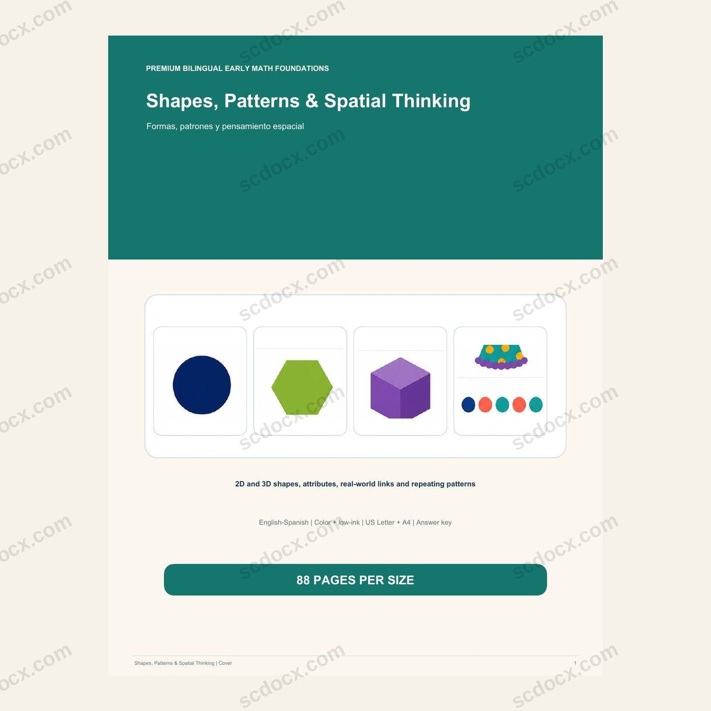 Bilingual Shapes, Patterns & Spatial Thinking | รูปทรงและแพตเทิร์น 88 หน้า