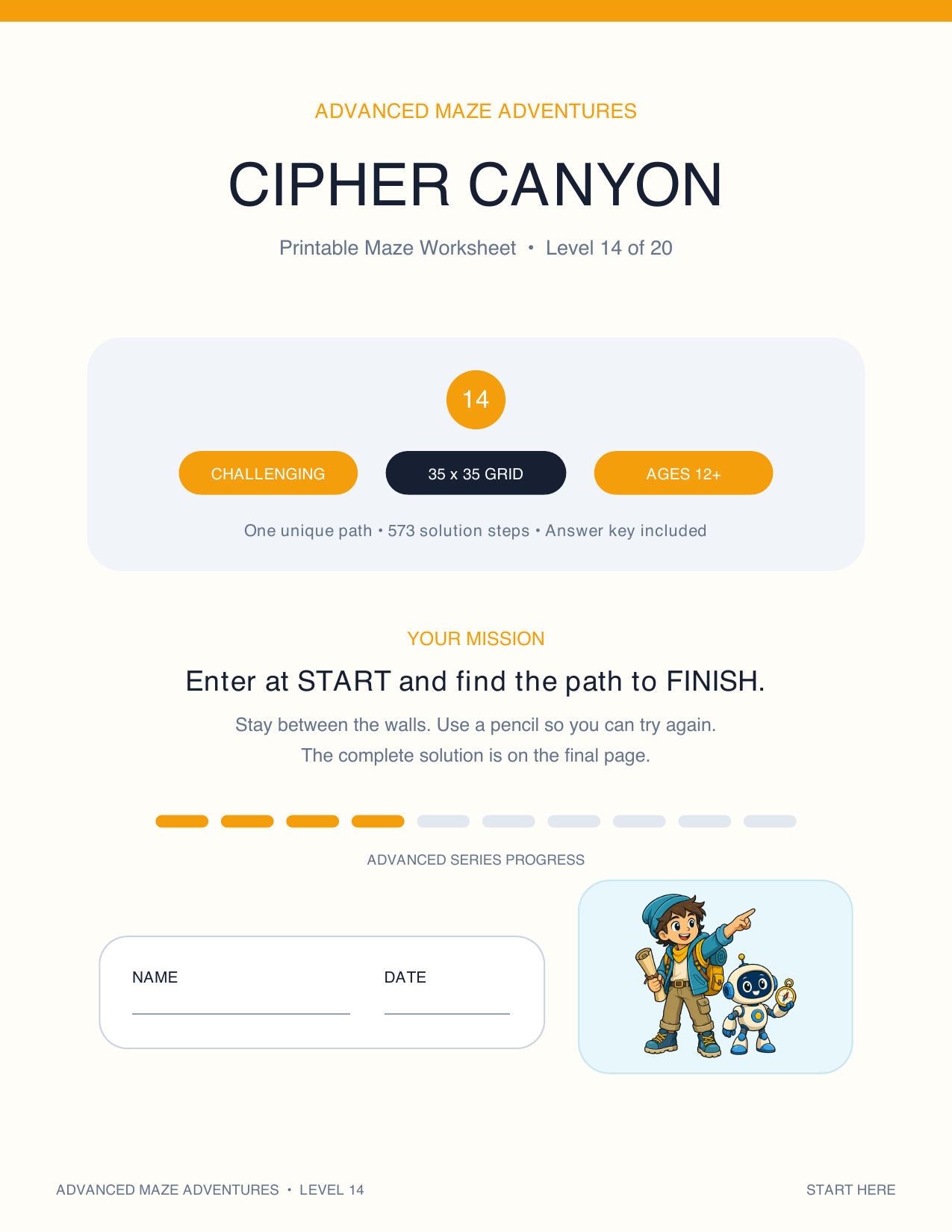 Free Printable Maze: Cipher Canyon - Level 14 (Challenging)