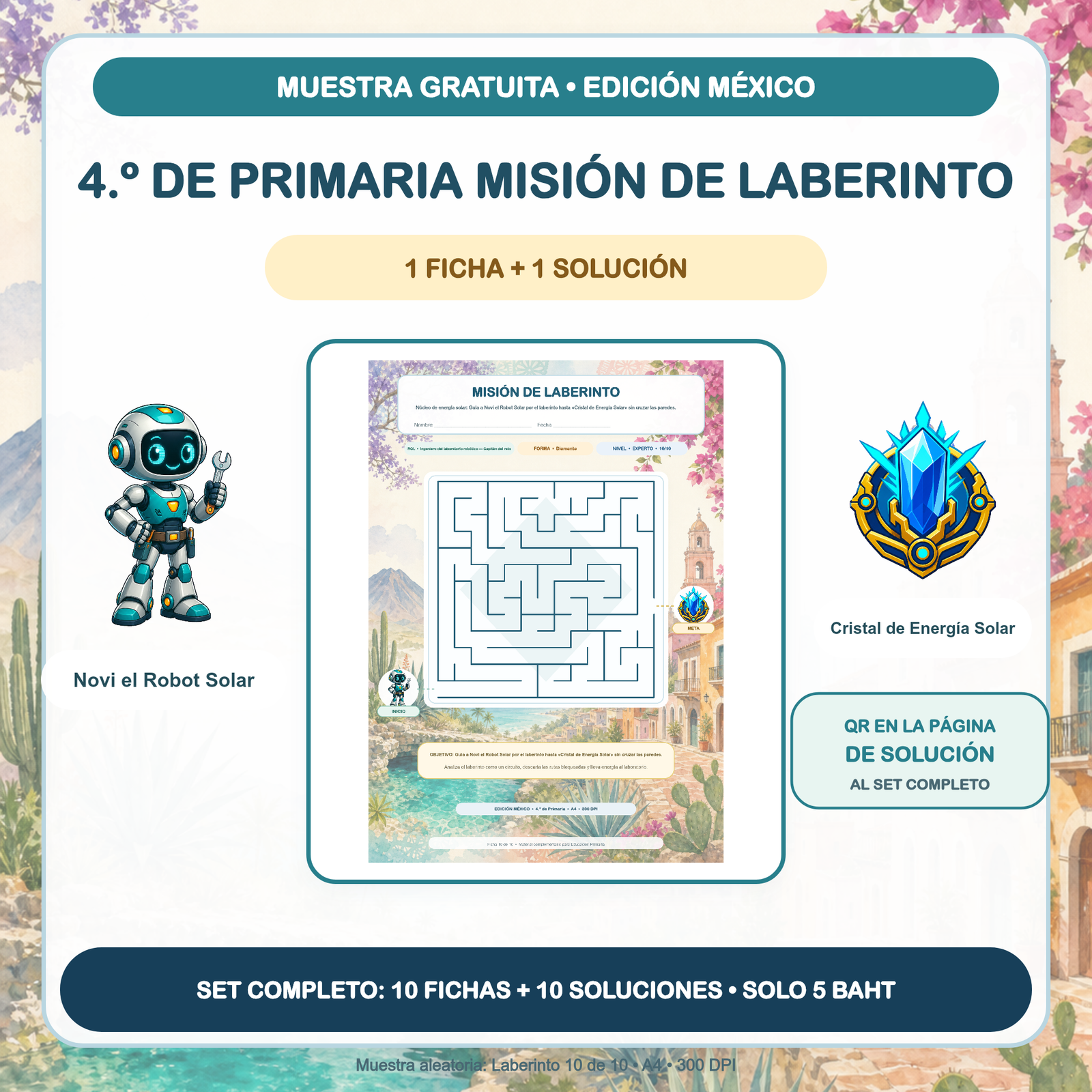 MUESTRA GRATUITA — Misiones de Laberinto México: 4.º de Primaria (1 ficha + solución)