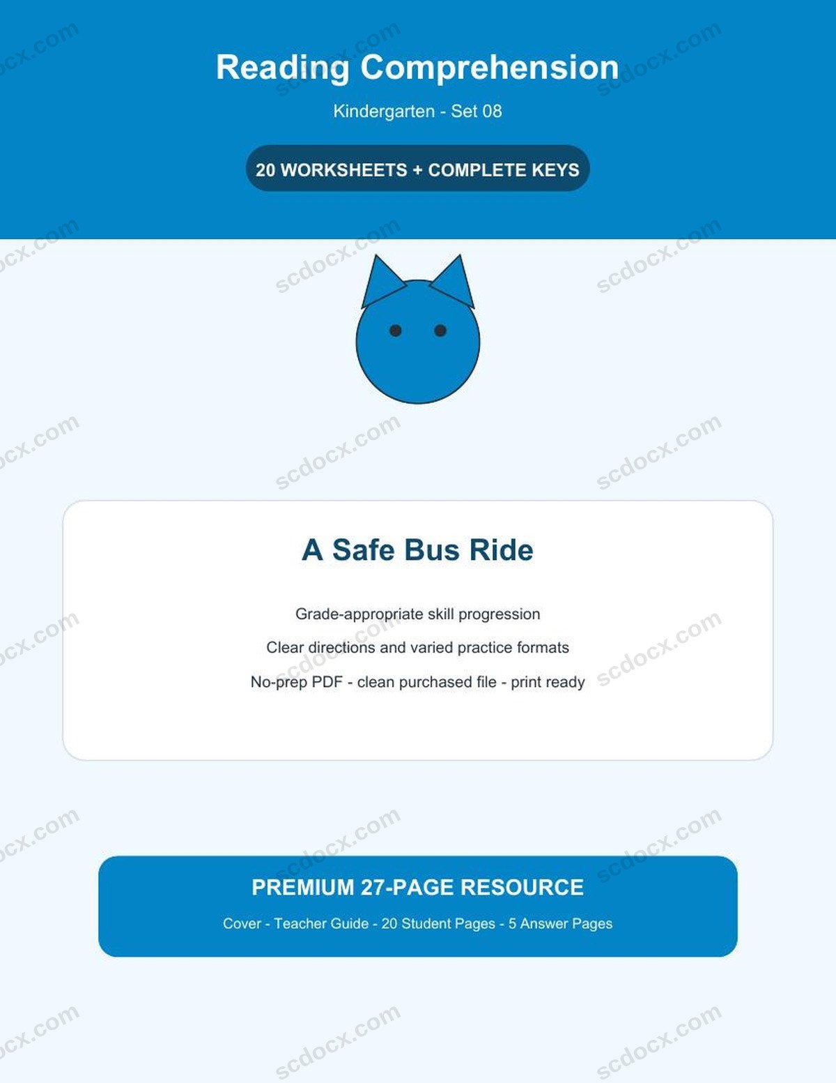 Reading Comprehension | Kindergarten | A Safe Bus Ride | 20 Worksheets + Answer Keys