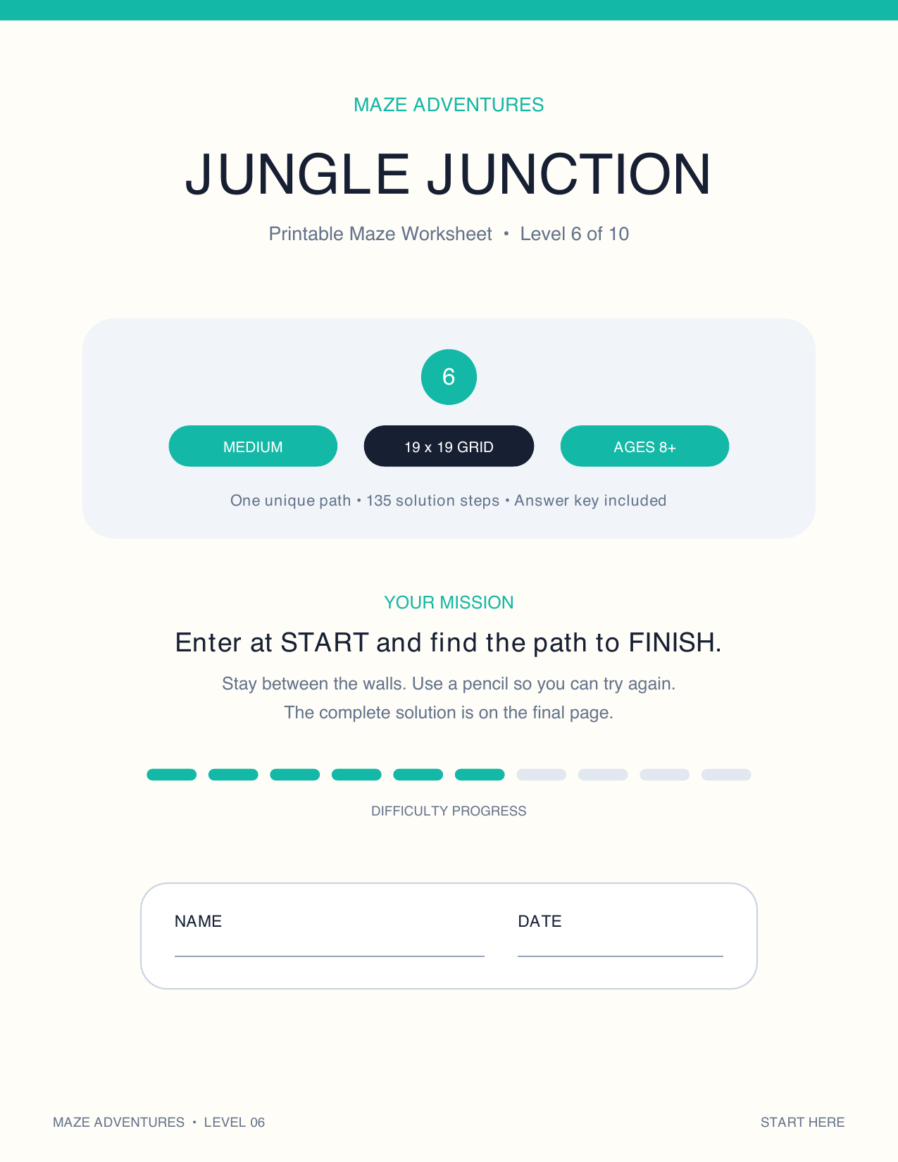 Free Printable Maze: Jungle Junction - Level 6 (Medium)