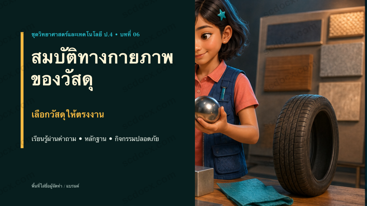 PowerPoint วิทยาศาสตร์และเทคโนโลยี ป.4 บทที่ 6 สมบัติทางกายภาพของวัสดุ