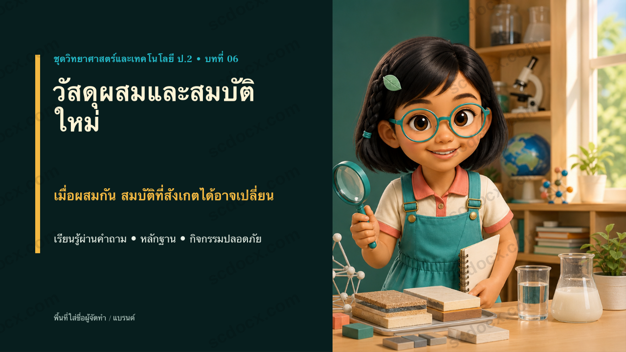 PowerPoint วิทยาศาสตร์และเทคโนโลยี ป.2 บทที่ 6 วัสดุผสมและสมบัติใหม่