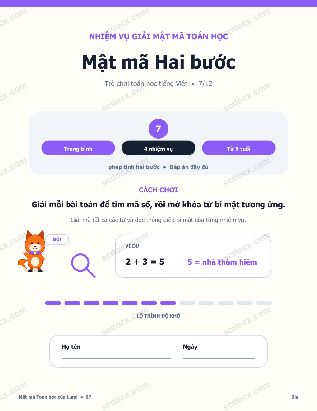 Trò chơi Mật mã Toán học Tiếng Việt 07 - Mật mã Hai bước có Đáp án