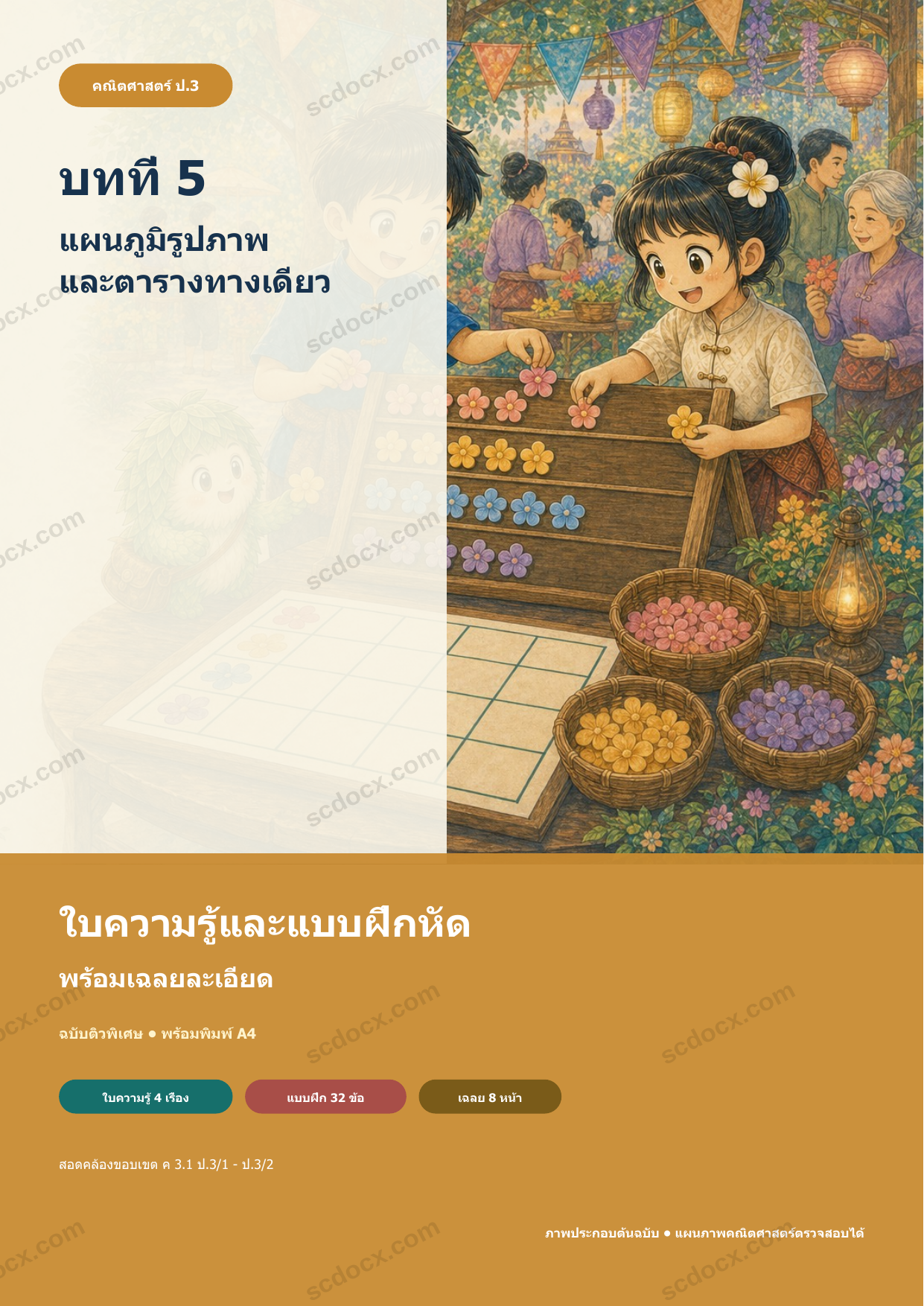 ใบความรู้และแบบฝึกหัดพร้อมเฉลยวิชาคณิตศาสตร์ ชั้นประถมศึกษาปีที่ 3 บทที่ 5 แผนภูมิรูปภาพและตารางทางเดียว