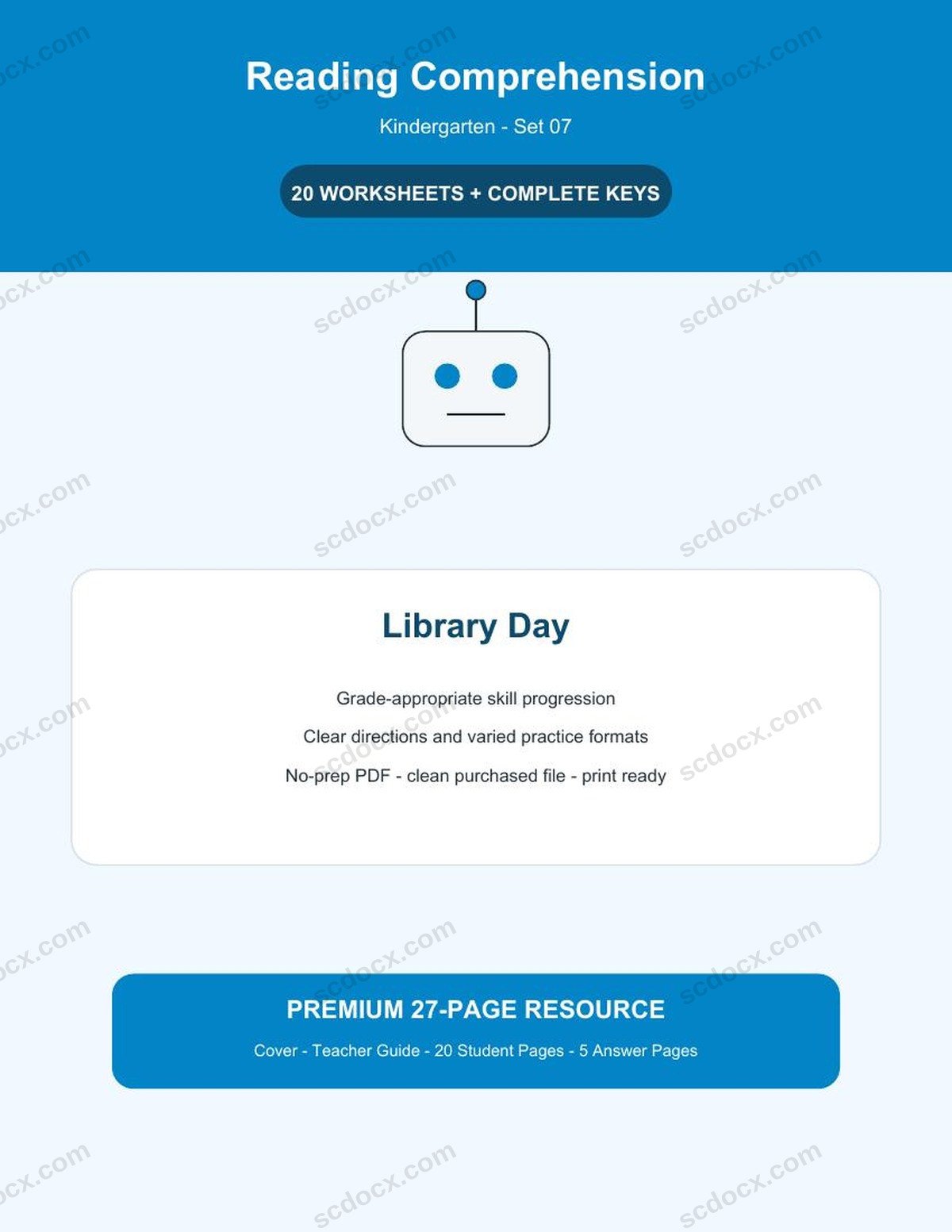 Reading Comprehension | Kindergarten | Library Day | 20 Worksheets + Answer Keys