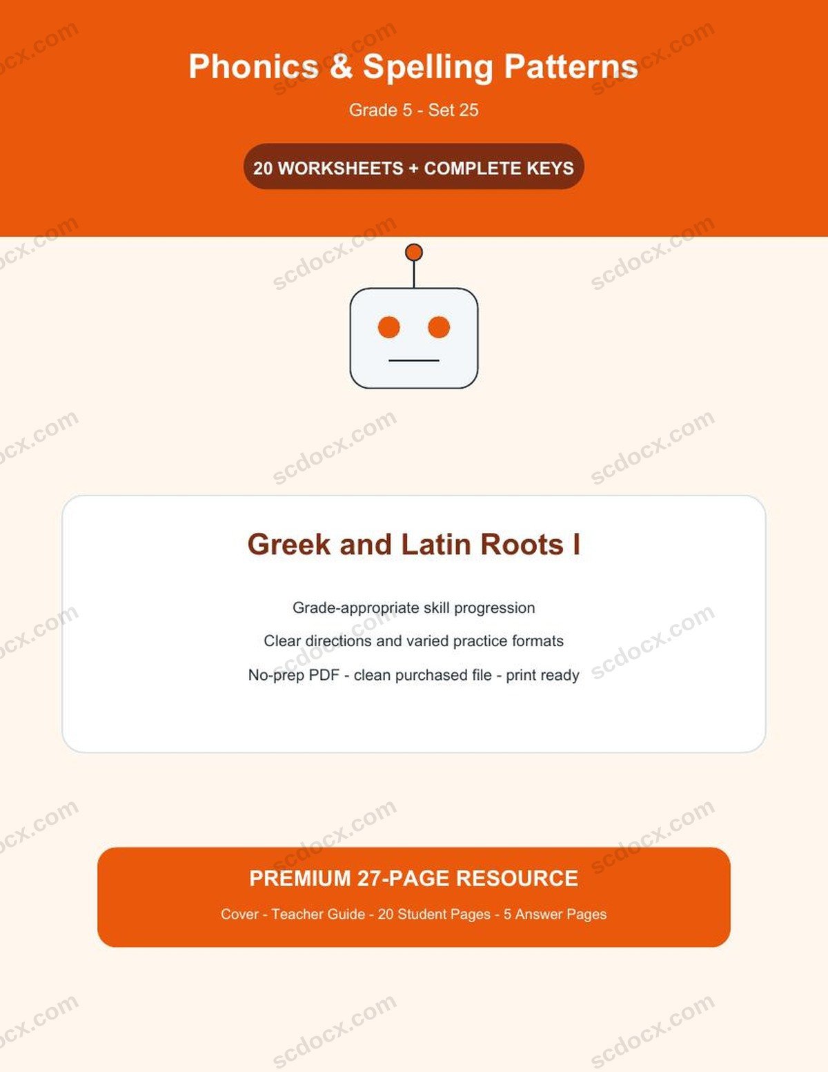 Phonics & Spelling Patterns | Grade 5 | Greek and Latin Roots I | 20 Worksheets + Answer Keys