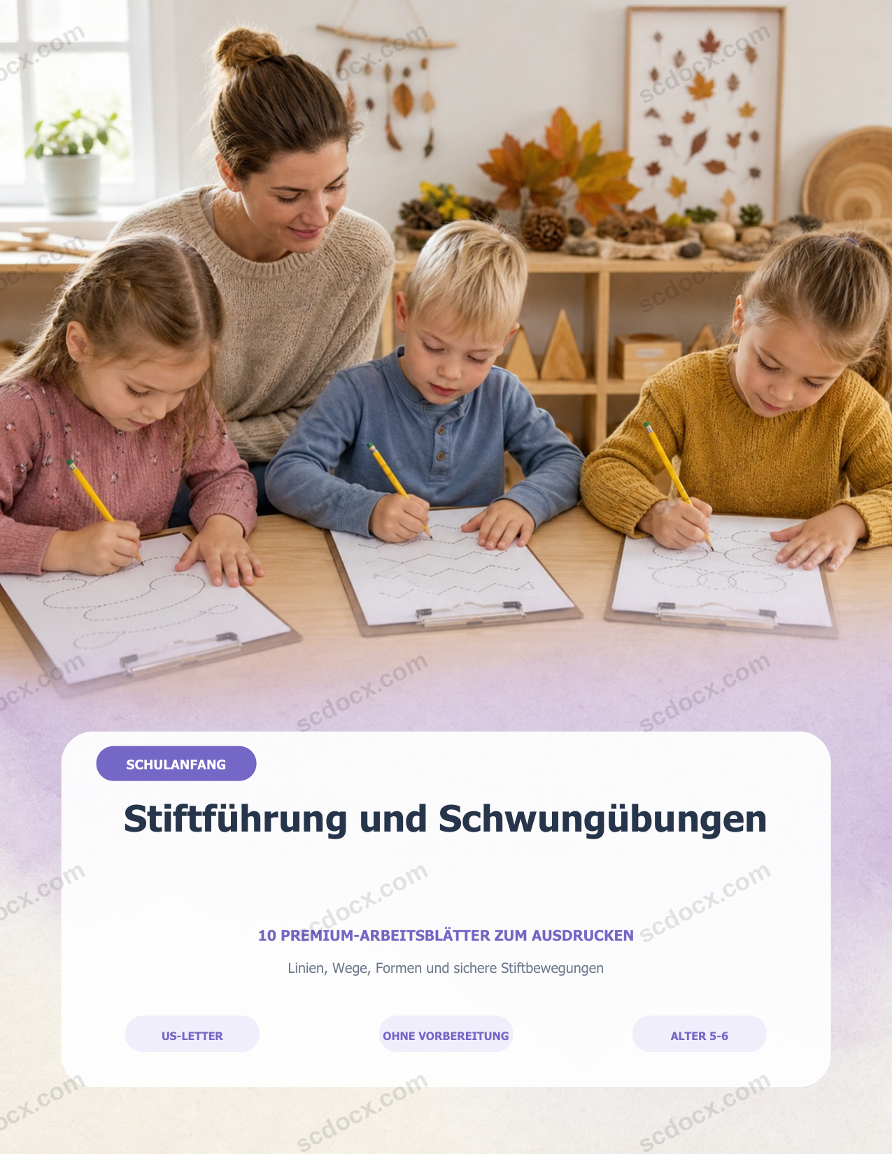 DEUTSCH | Stiftführung und Schwungübungen | Schulanfang | 10 Premium-Arbeitsblätter