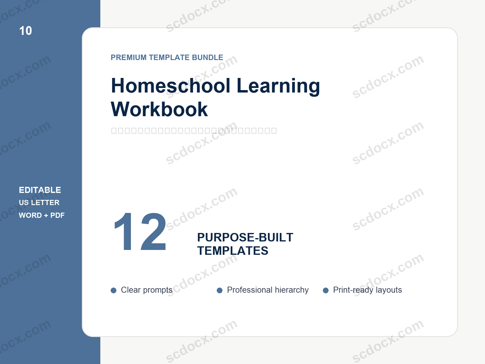 Homeschool Learning Workbook | 12 Editable US Letter Templates