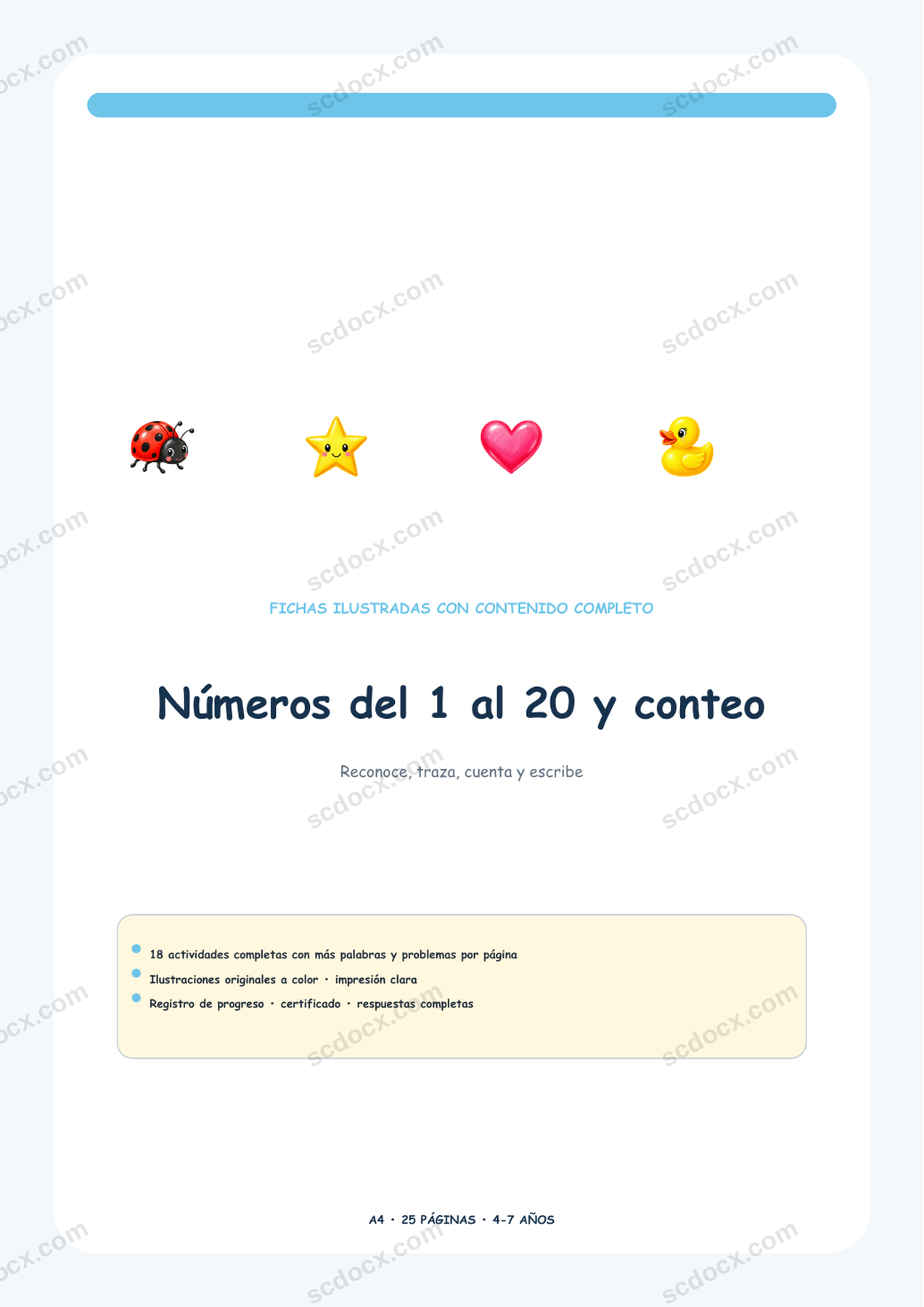 Números del 1 al 20 y conteo | 18 actividades + respuestas | A4 | Edición México