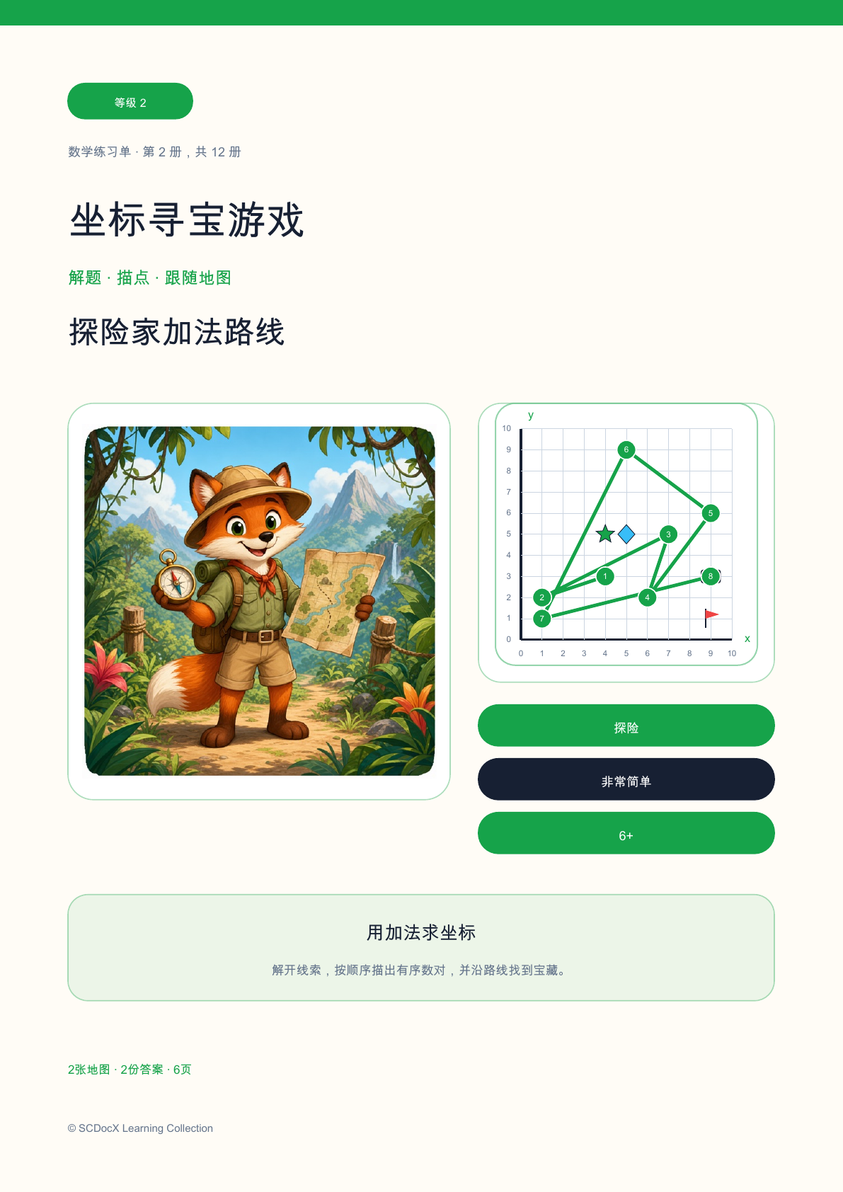坐标寻宝游戏 等级 2｜探险家加法路线（含答案）（免费）
