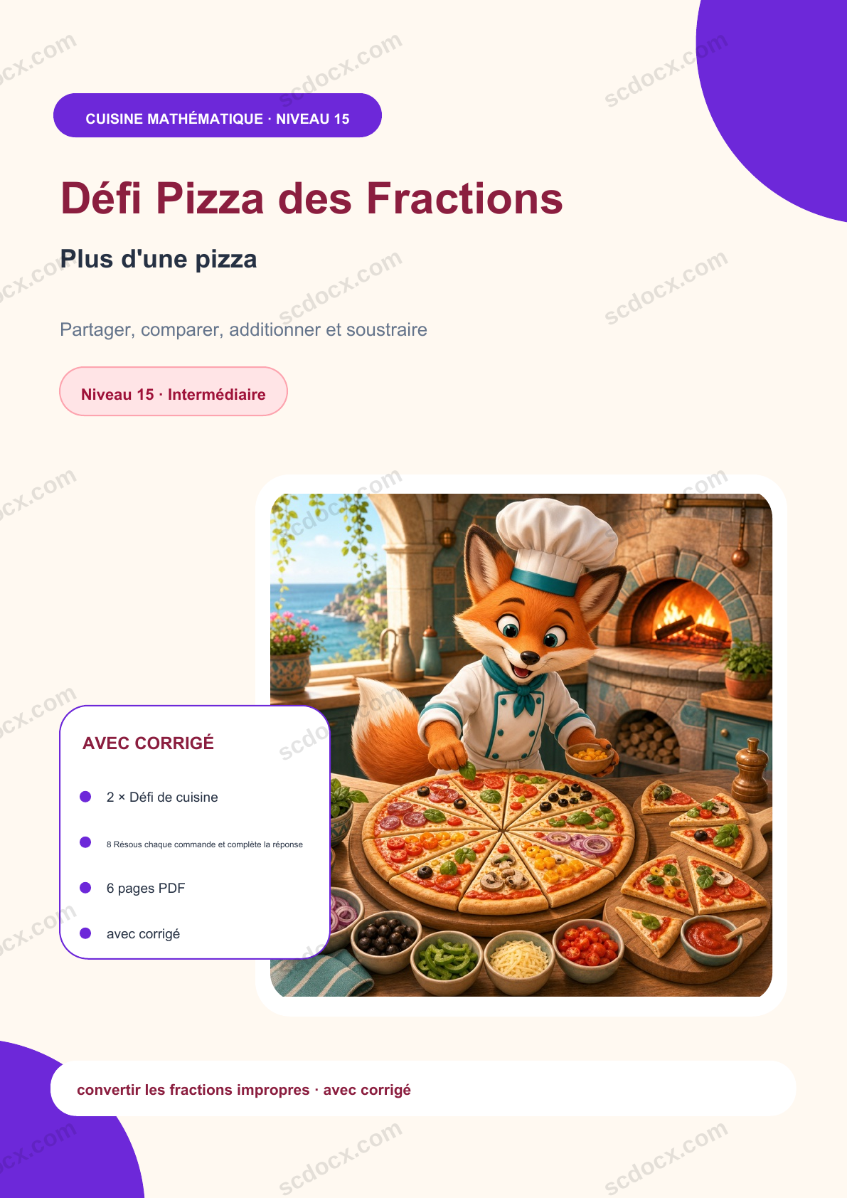 Défi Pizza des Fractions Niveau 15 | Plus d'une pizza avec corrigé