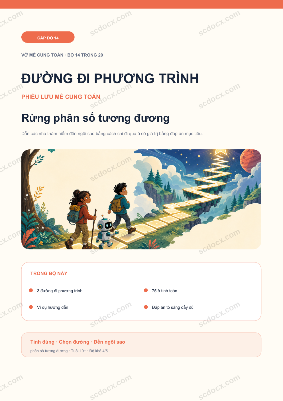 Đường đi phương trình Cấp 14 | Rừng phân số tương đương kèm đáp án