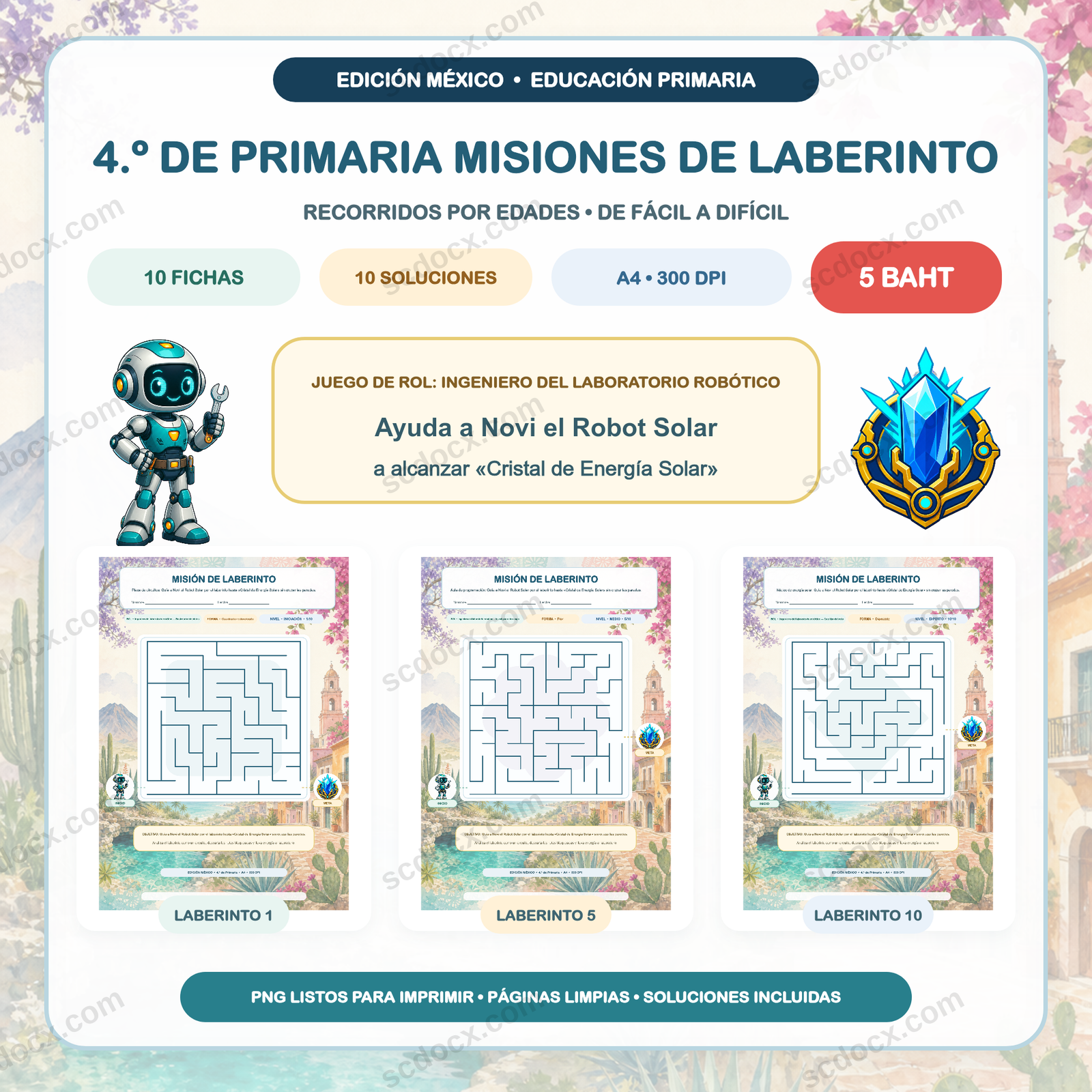 Edición México Misiones de Laberinto — 4.º de Primaria (10 fichas + soluciones)