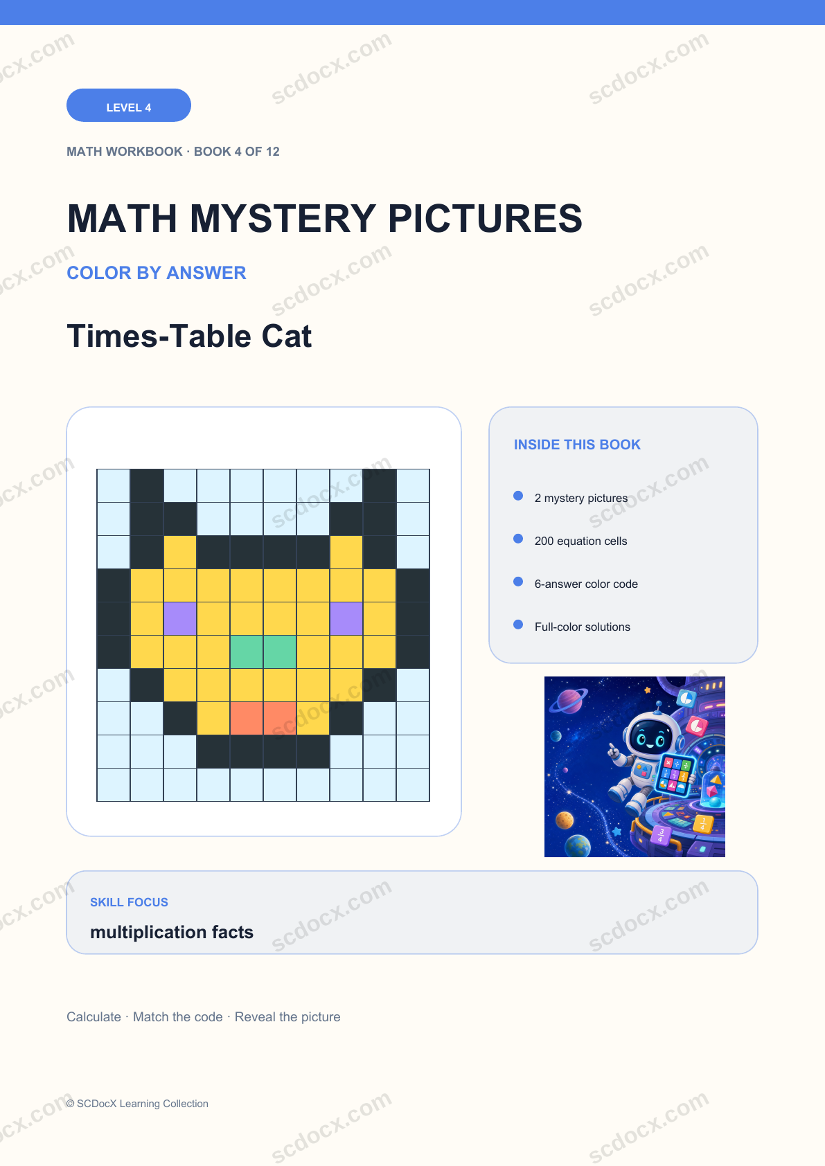 Math Mystery Picture Level 4 | Times-Table Cat with Answers